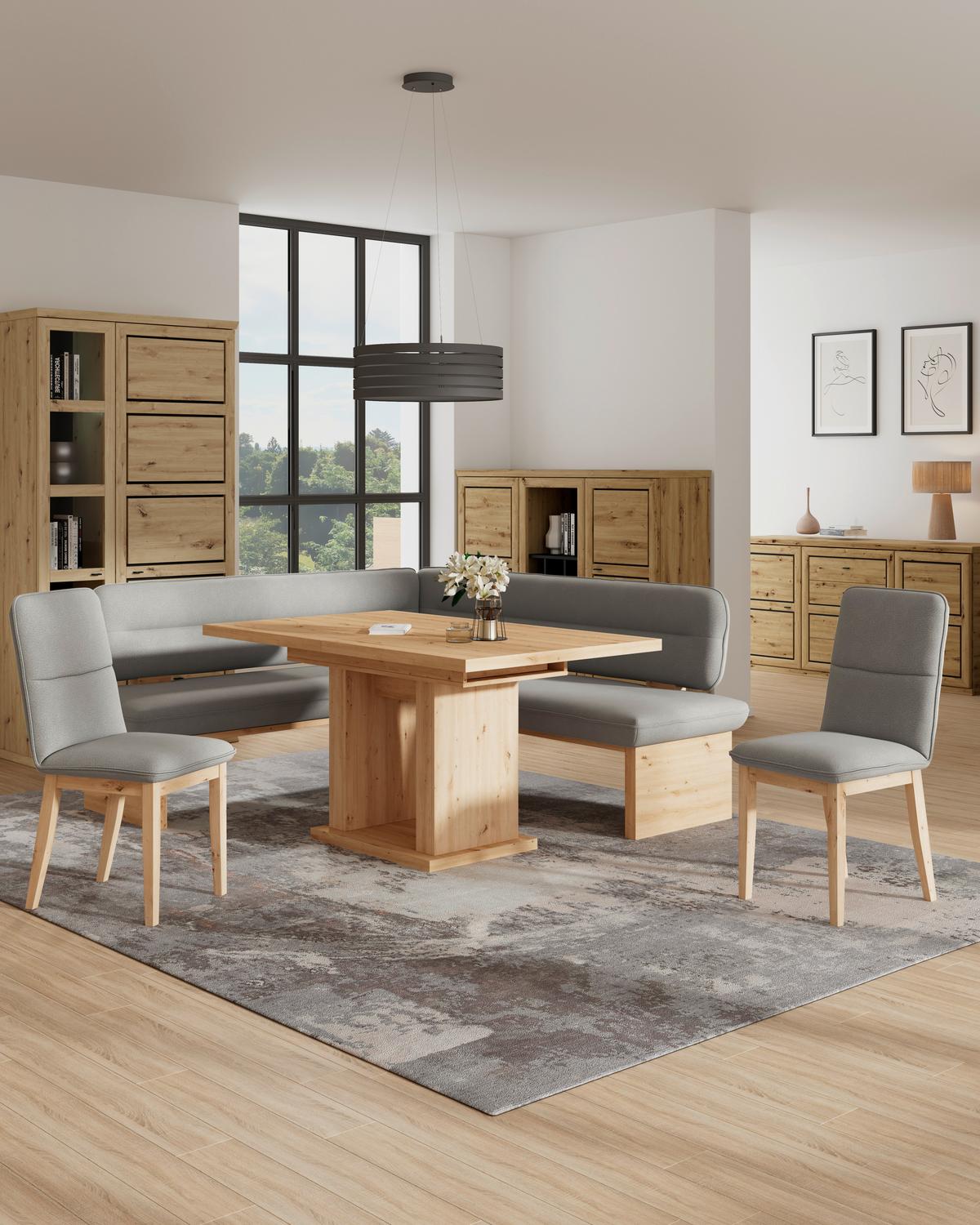 Eckbank Beluna Ii Wesbstoff Grau, B: 192cm - Eichefarben/Grau, KONVENTIONELL, Holz/Textil (170/192cm) - James Wood