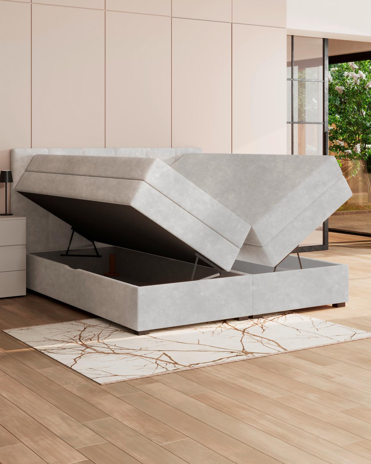 Boxspringbett mit Topper & Bettkasten 160x200 Lauro - Creme/Schwarz, Trend, Textil (160/200cm)