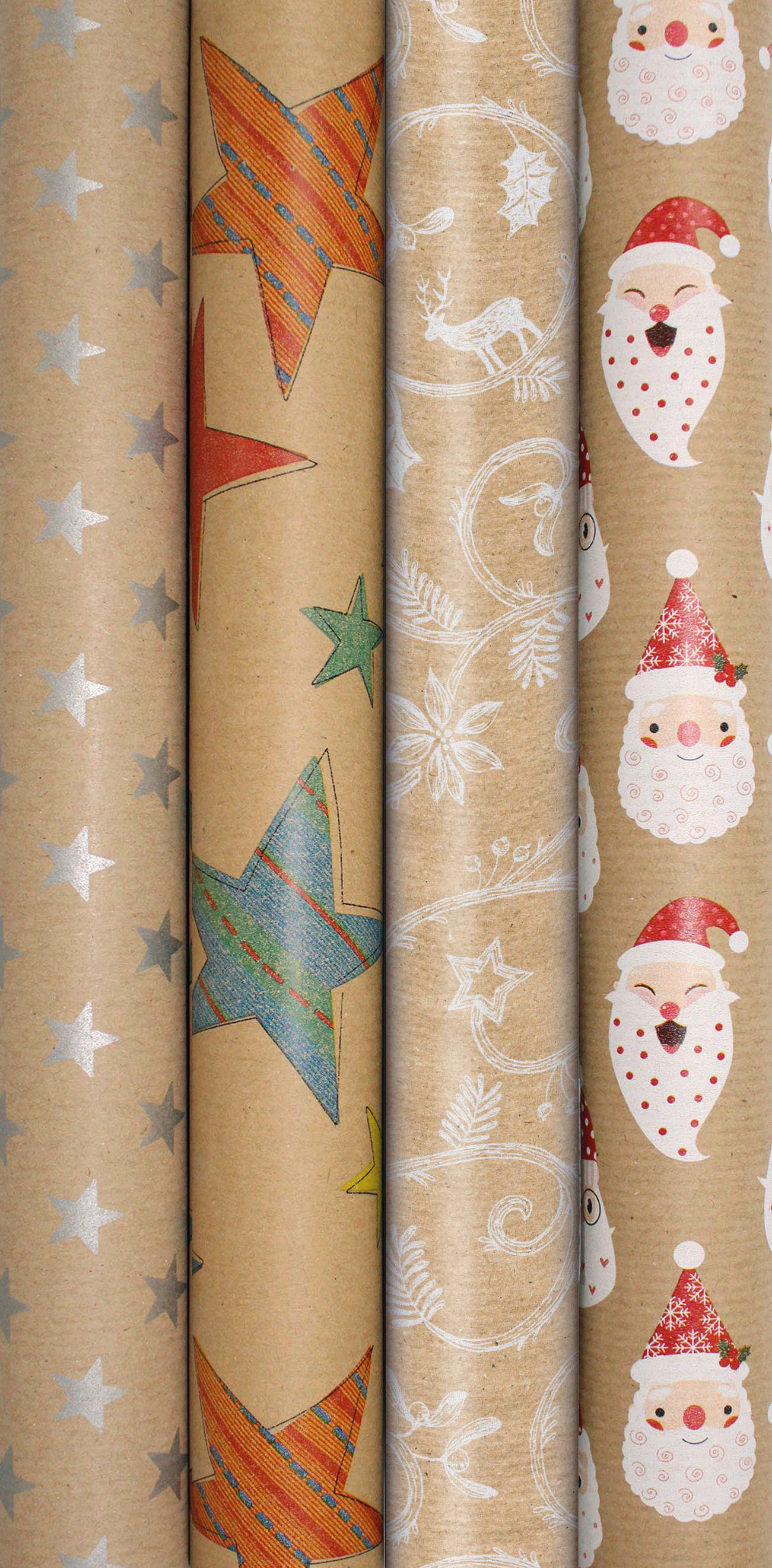 Geschenkpapier Weihnachten 4 motive 70x200 cm - Braun/Grün, Basics, Papier (70/200cm)