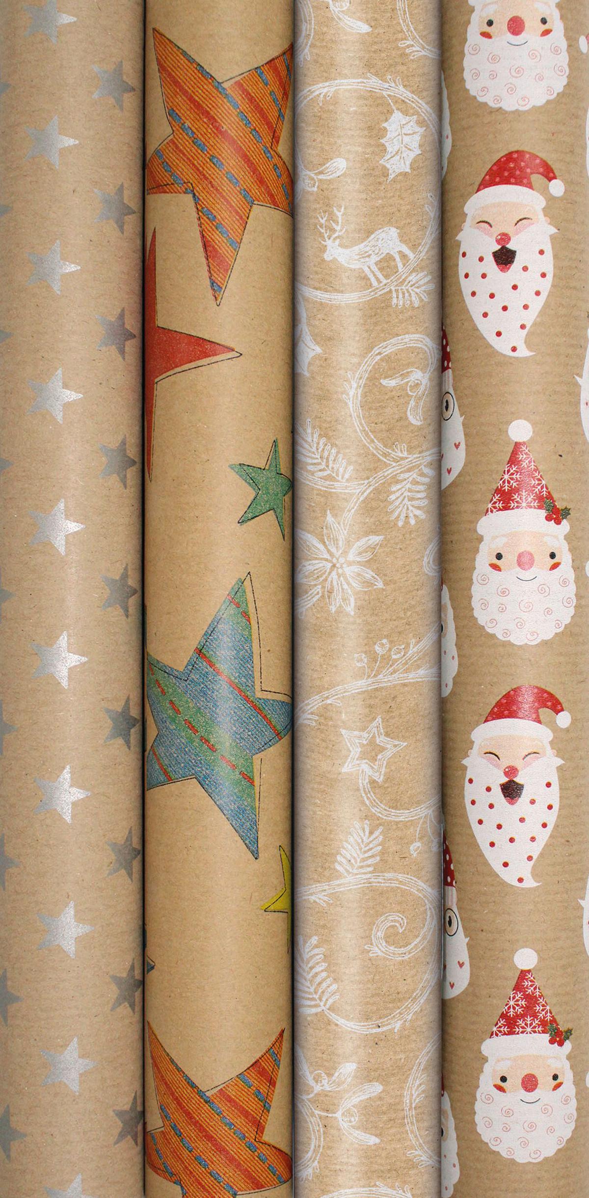 Geschenkpapier Weihnachten 4 motive 70x200 cm - Braun/Grün, Basics, Papier (70/200cm)