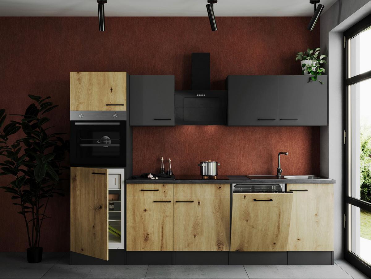 Küchenblock Oliver Artisan Dekor, Grau B: 280 cm - Eiche Artisan/Grau, Design, Holzwerkstoff (280cm) - Respekta