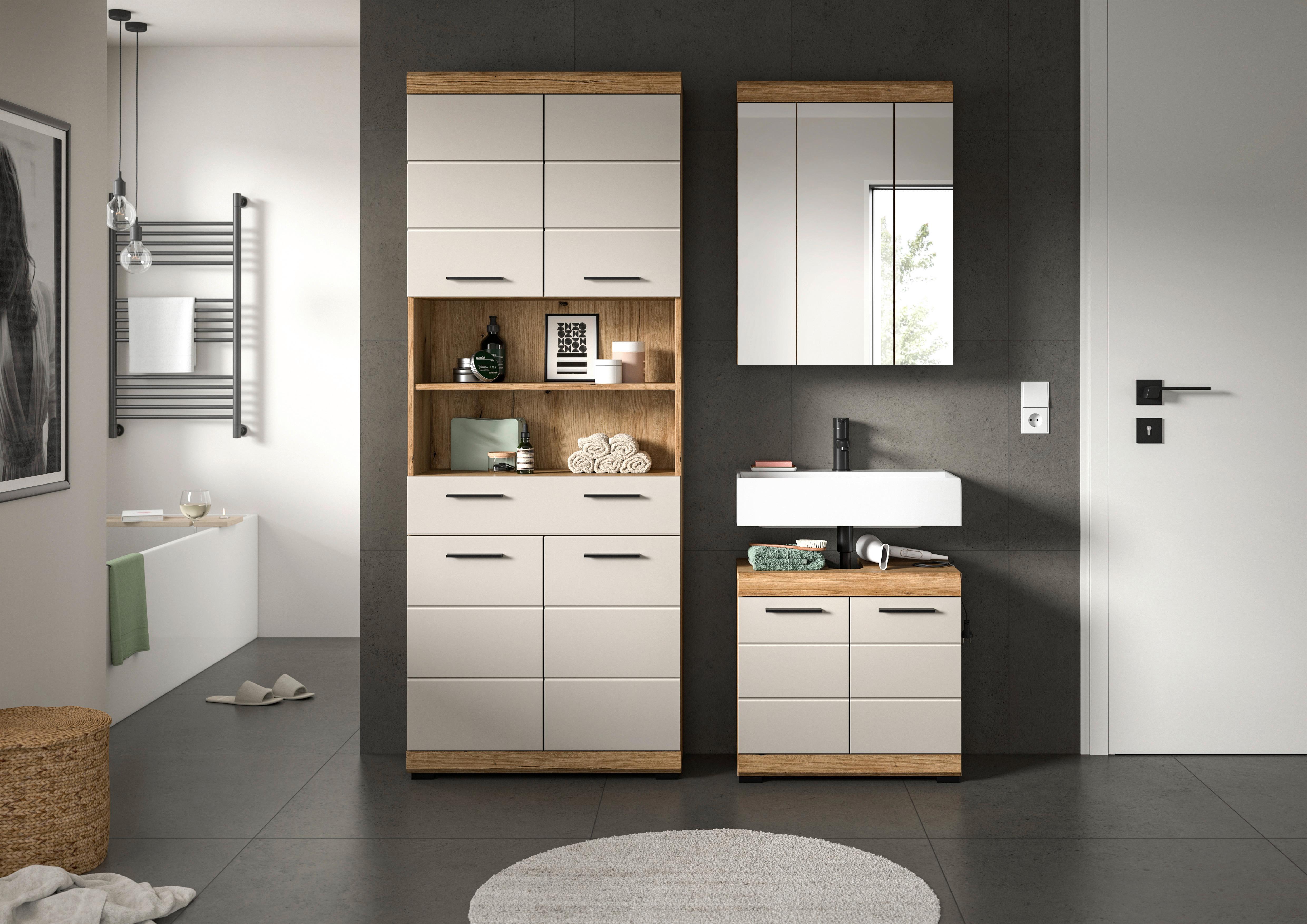 Badezimmer Scout Kaschmir/Naturfarben B: 134 cm - Kaschmir/Schwarz, MODERN, Glas/Holzwerkstoff (134cm) - MID.YOU