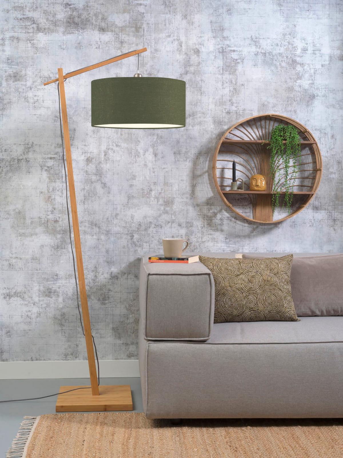 Stehlampe Andes Grün/ Naturfarben mit Fußschalter - Naturfarben/Grün, Design, Holz/Textil (70/176cm) - Good & Mojo
