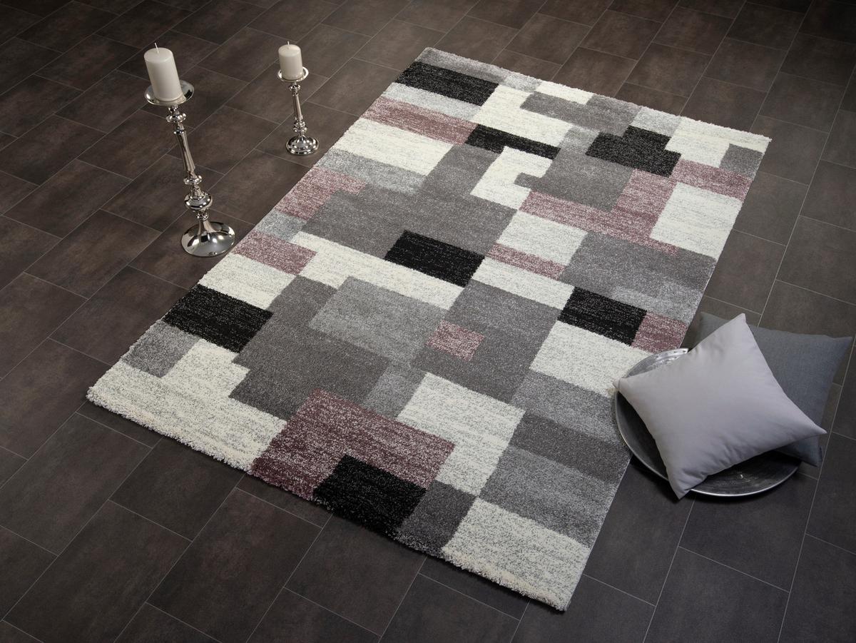 Webteppich Grau/Flieder Astor Grid 140x200 cm - Flieder/Grau, KONVENTIONELL, Textil (140/200cm) - Novel