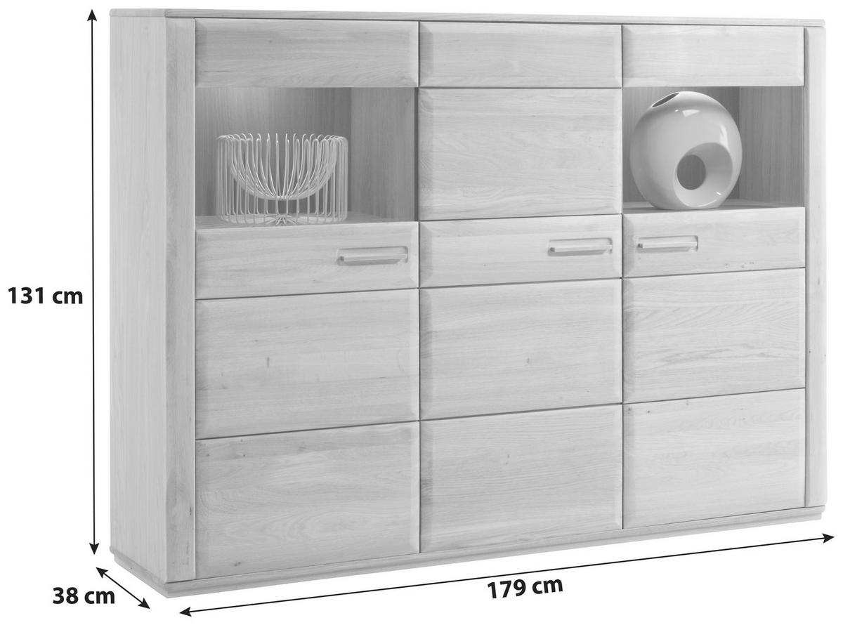 Highboard teilmassiv B: 179 cm Sena Eichefarben - Eichefarben, Design, Glas/Holz (179/131/38cm) - Livetastic