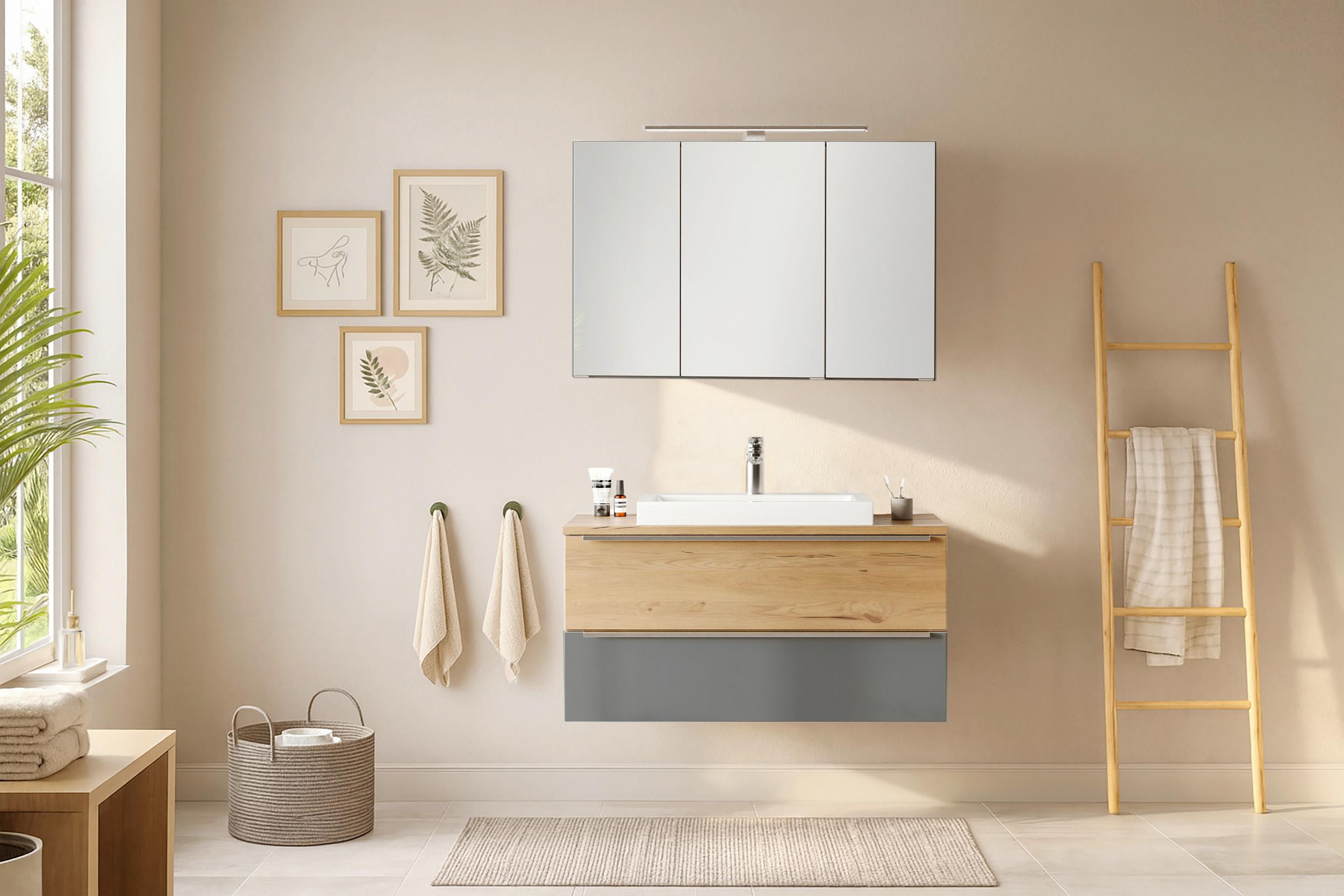 Badezimmer Verona Grau/Wildeiche 2-teilig - Wildeiche/Weiß, Trend, Glas/Holzwerkstoff (100/200/47cm) - Held