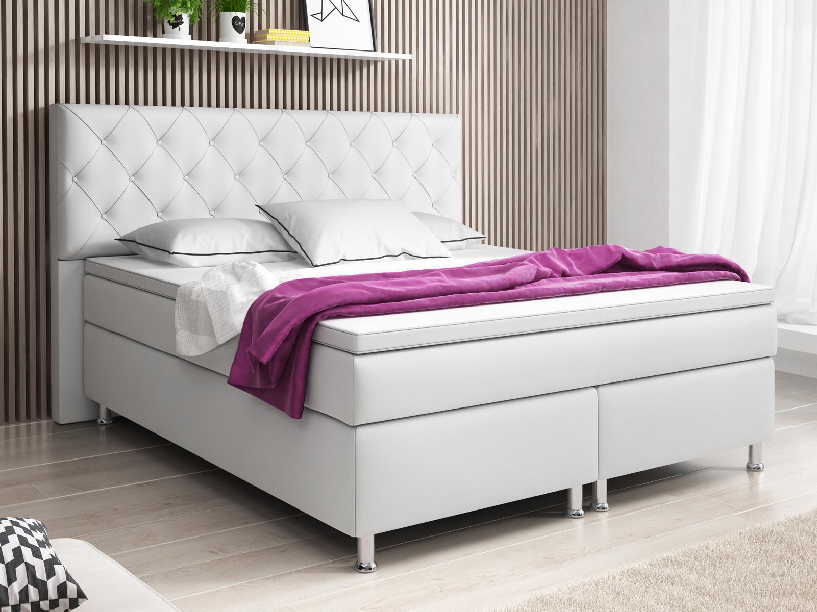 Boxspringbett Mit Topper 1801x200 Cm Turin - Silberfarben/Weiß, KONVENTIONELL, Leder/Textil (180/200cm) - MID.YOU