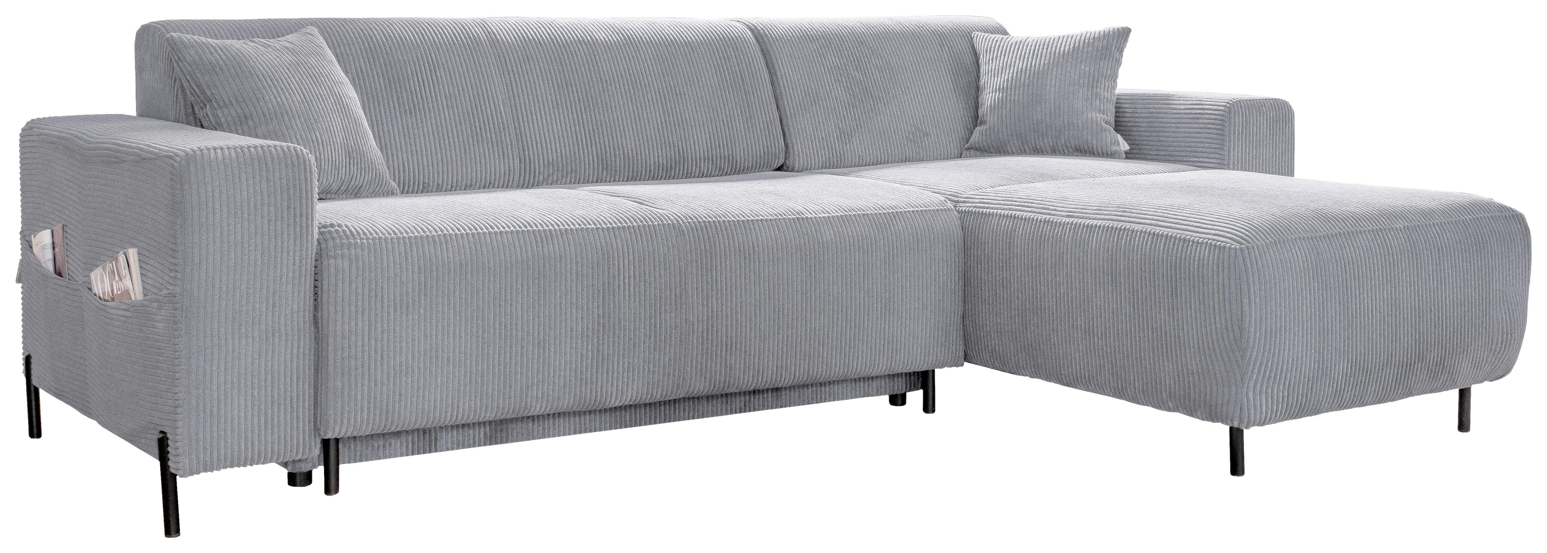 Rohová sedačka CÉLINE O, oboustranná, sv.šedý manšestr - černá/světle šedá, kov/textil (260/165cm)