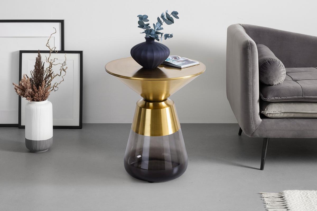 ODKLÁDACÍ STOLEK BAILY -TREND- - šedá/barvy zlata, Romantický / Rustikální, kov/sklo (48/54.5cm) - Premium Living