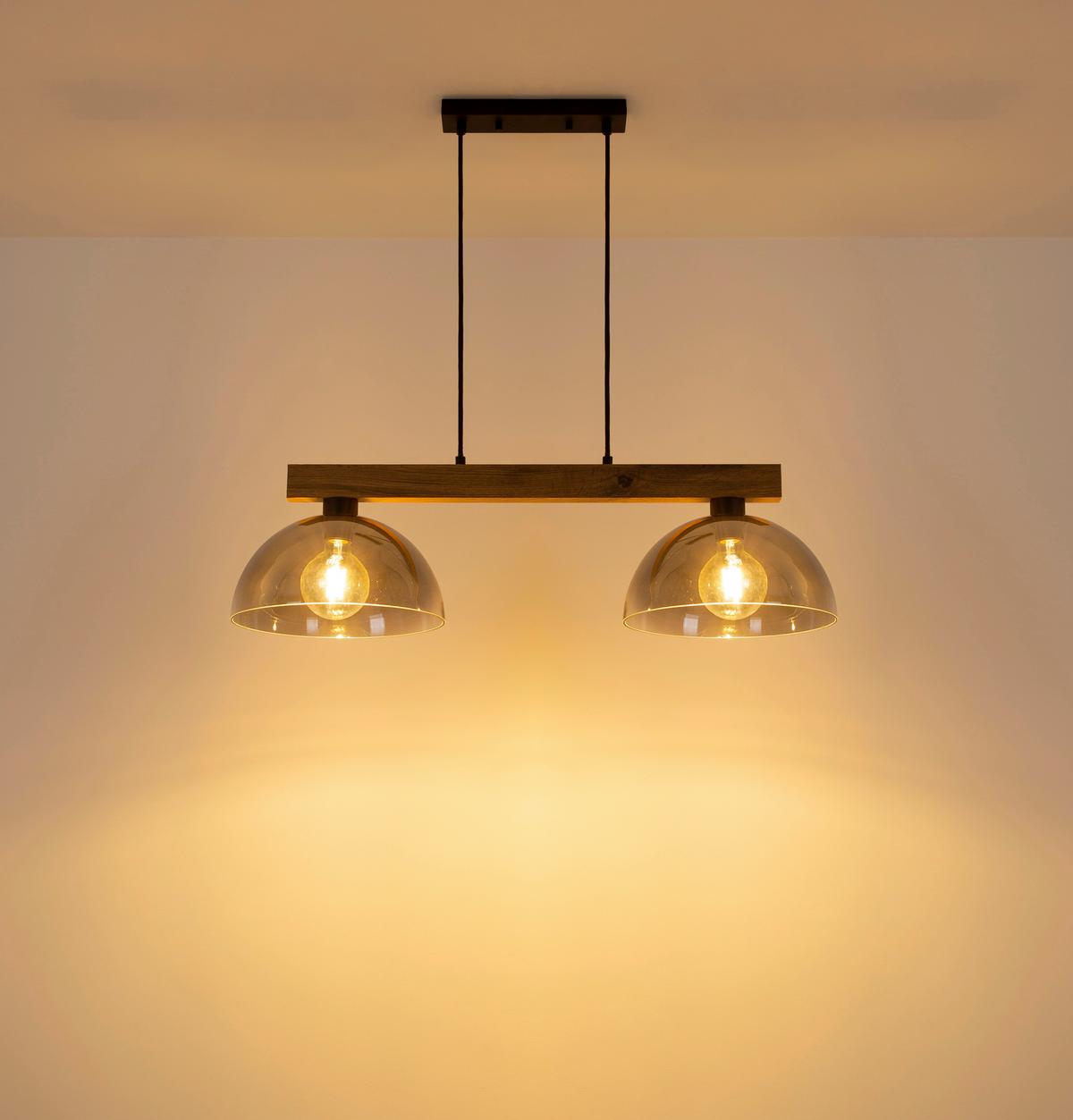 Hängeleuchte Exkl. 2xe27, 60w - Klar/Dunkelbraun, Design, Glas/Holz (85/30/120cm)