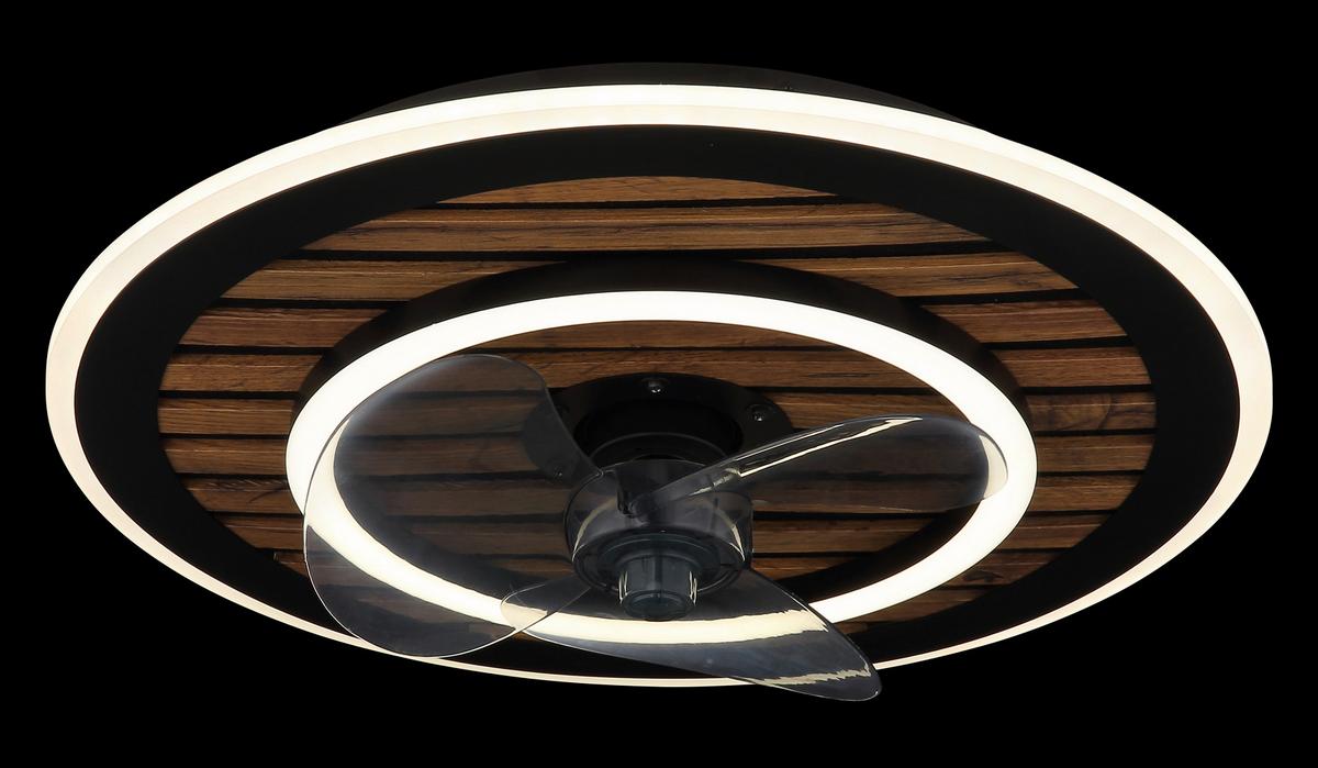 Deckenventilator Trevino Opal Schwarz Braun Grau D:49cm - Dunkelbraun/Opal, KONVENTIONELL, Kunststoff/Metall (49/13cm) - Globo