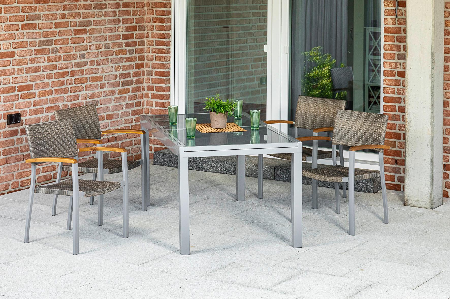 Gartengarnitur 5-Tlg Silano aus Aluminium - Silberfarben/Grau, MODERN, Holz/Kunststoff - Gardenson