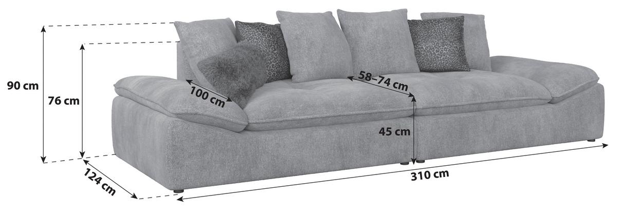 Big Sofa Diun mit Kissen Chenille anthrazit B: 310 cm - Anthrazit/Schwarz, Trend, Textil (310/76-90/124cm) - Luca Bessoni