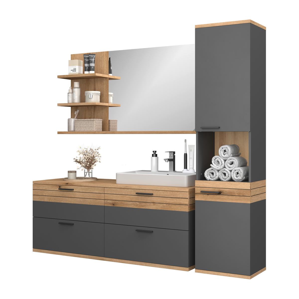 Waschbeckenunterschrank Cotia Cotlu B: 57 cm Anthrazit - Eichefarben/Anthrazit, MODERN, Keramik/Holzwerkstoff (140/57/48cm) - James Wood