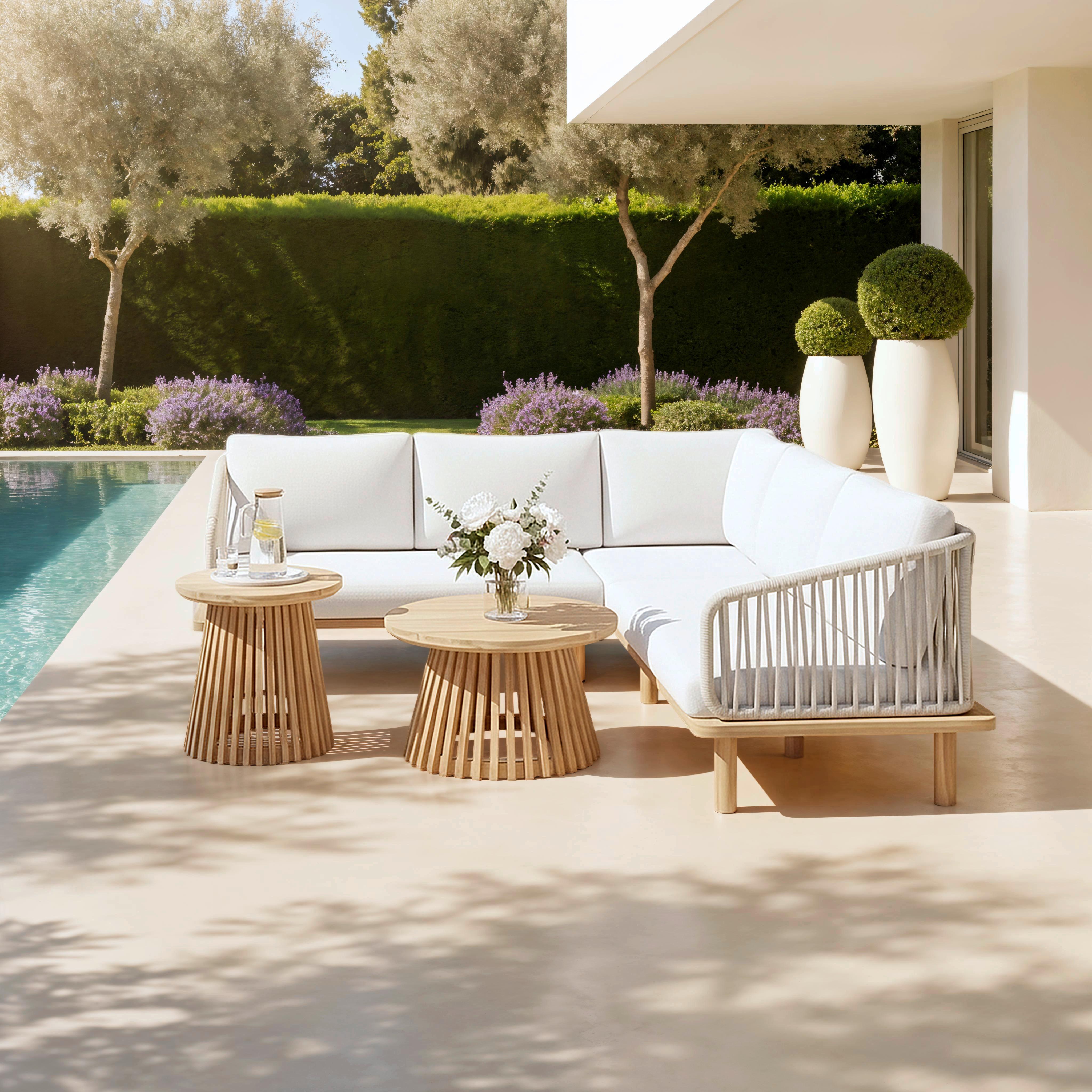 Dřevěná zahradní sestava MARA - barvy teak/krémová, Moderní, kov/dřevo (190/190cm) - Bessagi Garden