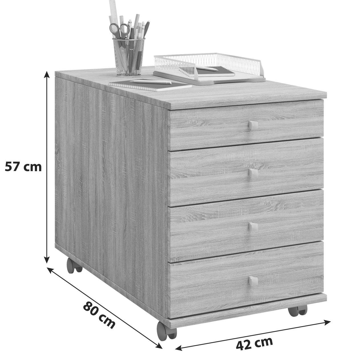 Rollcontainer Weiß Lona Maxi 42x57x80 Cm - Weiß, Basics, Holzwerkstoff/Kunststoff (42/57/80cm) - MID.YOU