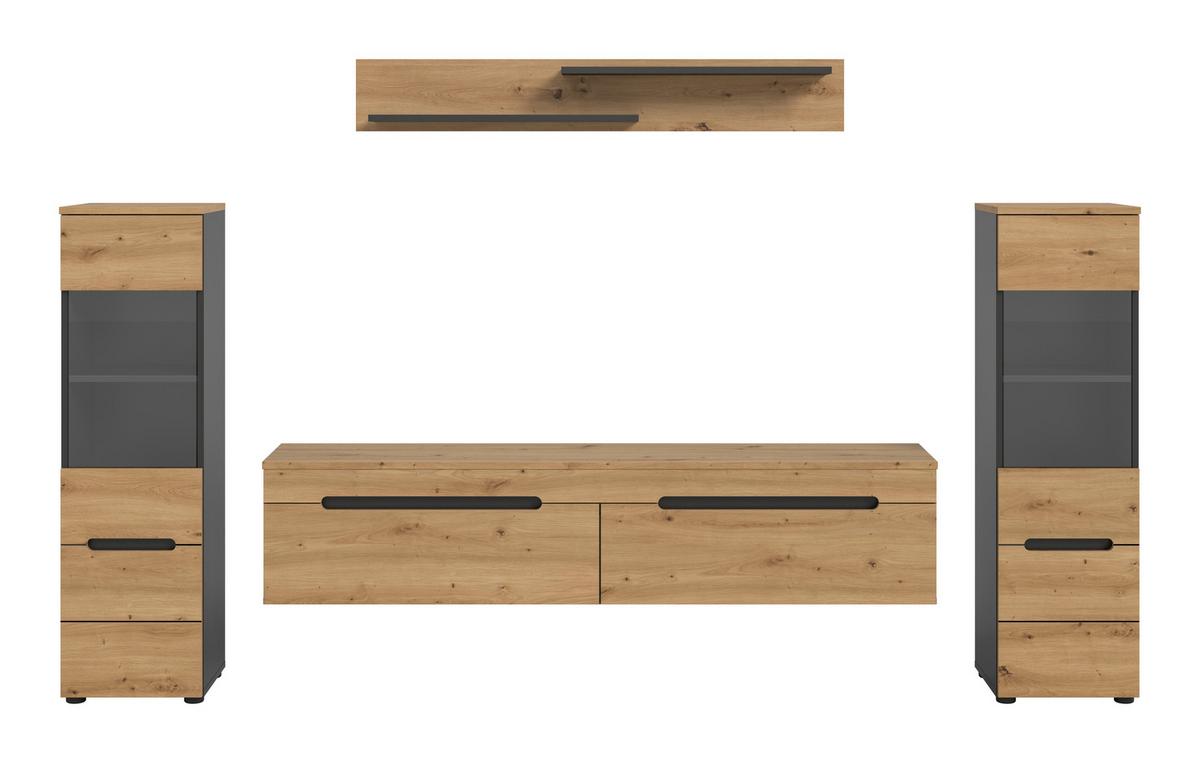 Wohnwand Canu Eiche Artisan Dekor B: 272cm - Schwarz/Eiche Artisan, Design, Holzwerkstoff (272/141/33cm) - Livetastic