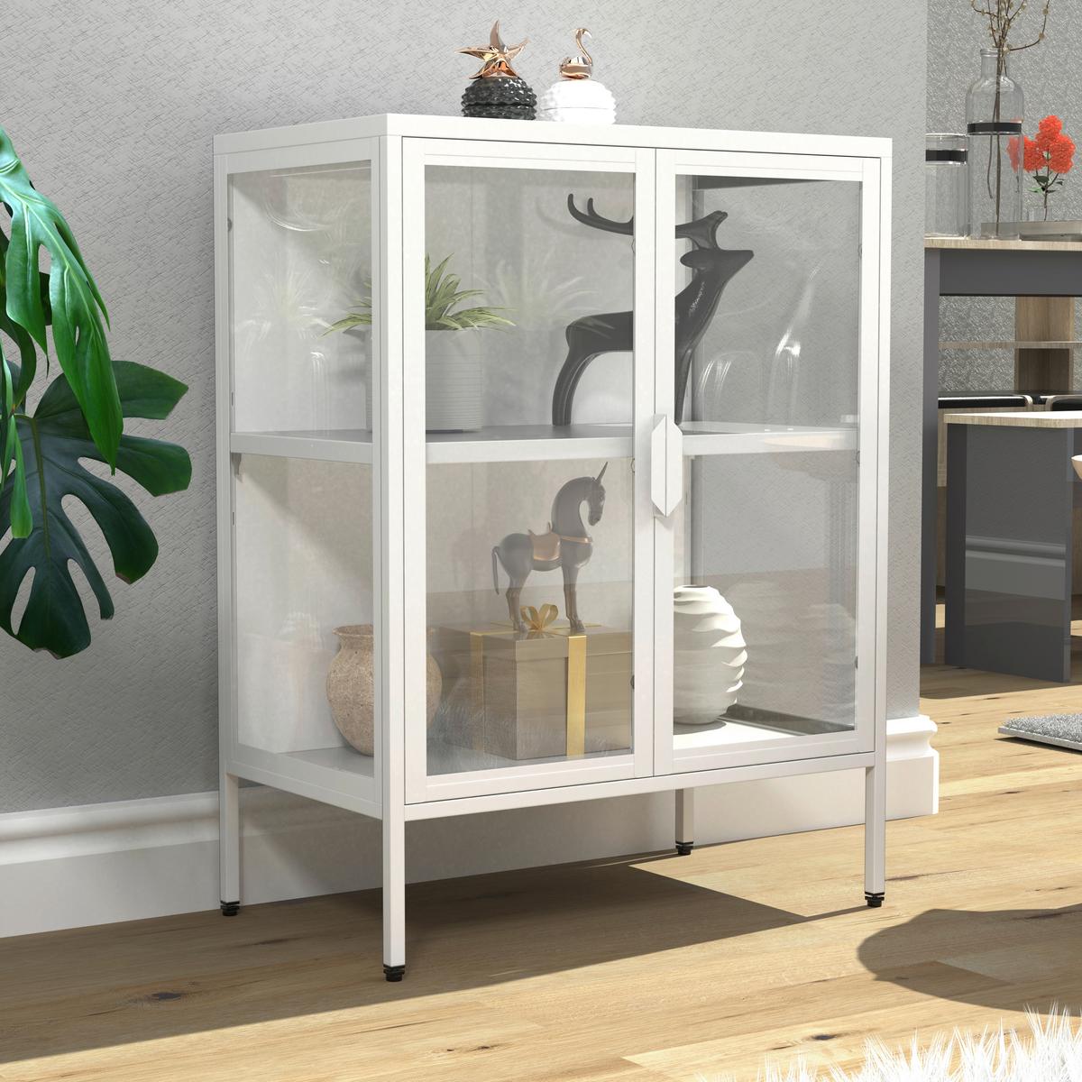 VITRINE Floka Weiß B: 60 cm - Transparent/Weiß, Design, Glas/Metall (60/80/35cm) - MID.YOU