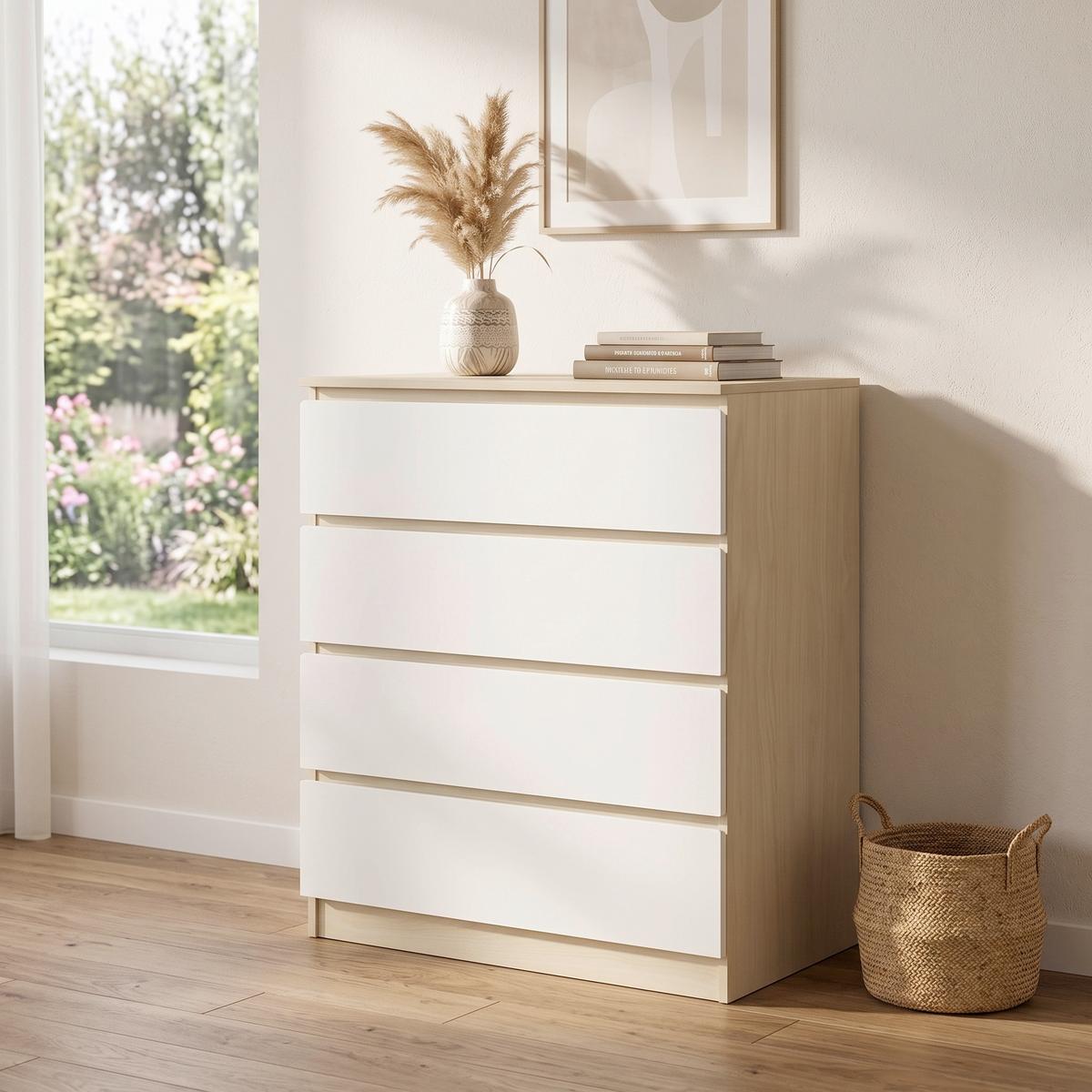 KOMMODE Weiß, Naturfarben B: 80cm - Naturfarben/Weiß, Design, Holzwerkstoff (80/93,5/39,5cm) - Livetastic