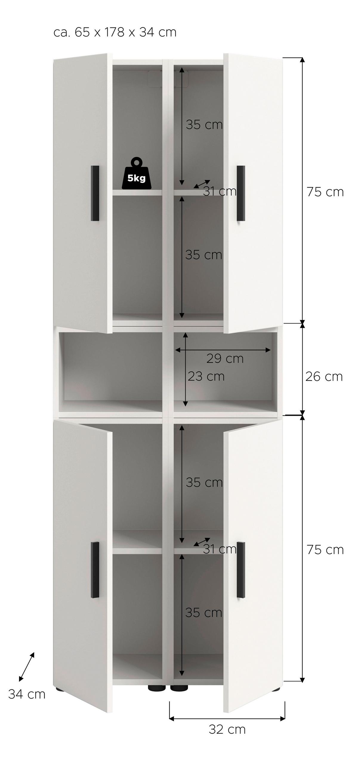 Wohnwand, The ONE 9, B: 65 cm Weiss - Schwarz/Weiß, Trend, Holzwerkstoff (65/178/34cm)