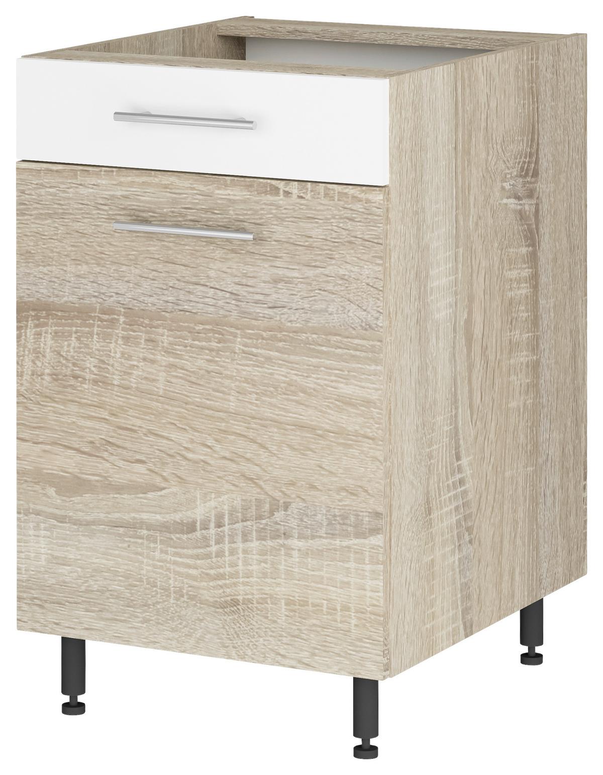 Alsószekrény Corina - Sonoma tölgy/fehér, Modern, fa/fém (50/82,4/58cm)