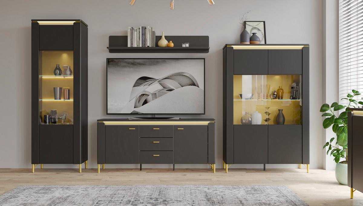 Kommode Norica Goldfarben/Schwarz B: 110,4 cm - Goldfarben/Schwarz, Trend, Holzwerkstoff (110,4/87,3/40cm)