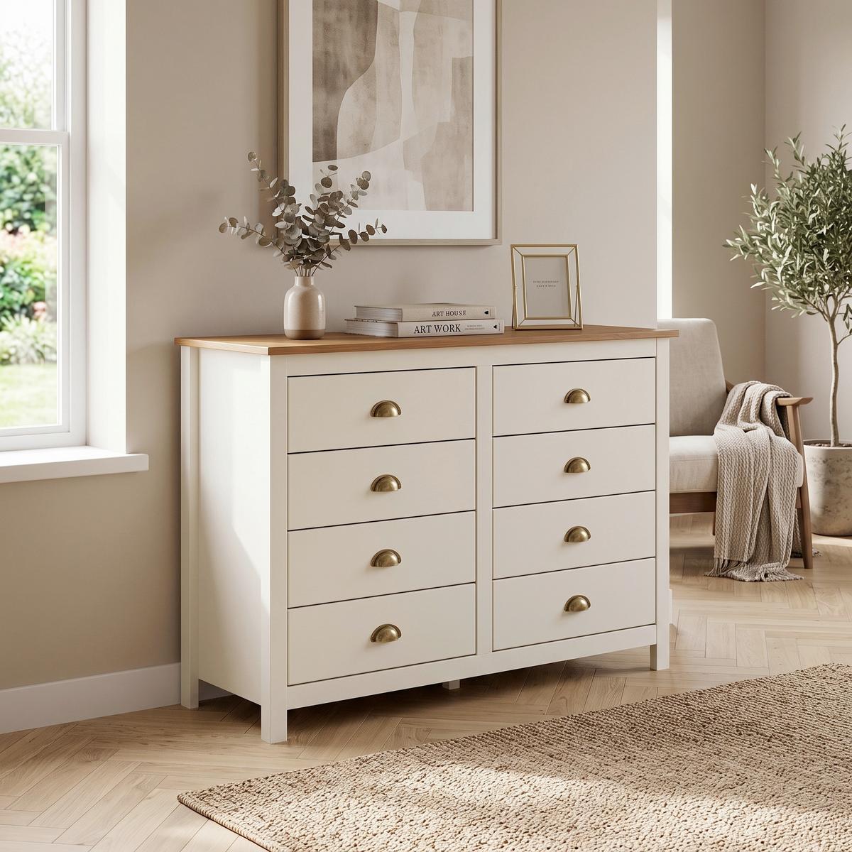 KOMMODE Weiß B: 125cm - Weiß, Natur, Holz (125/85/41cm) - Livetastic