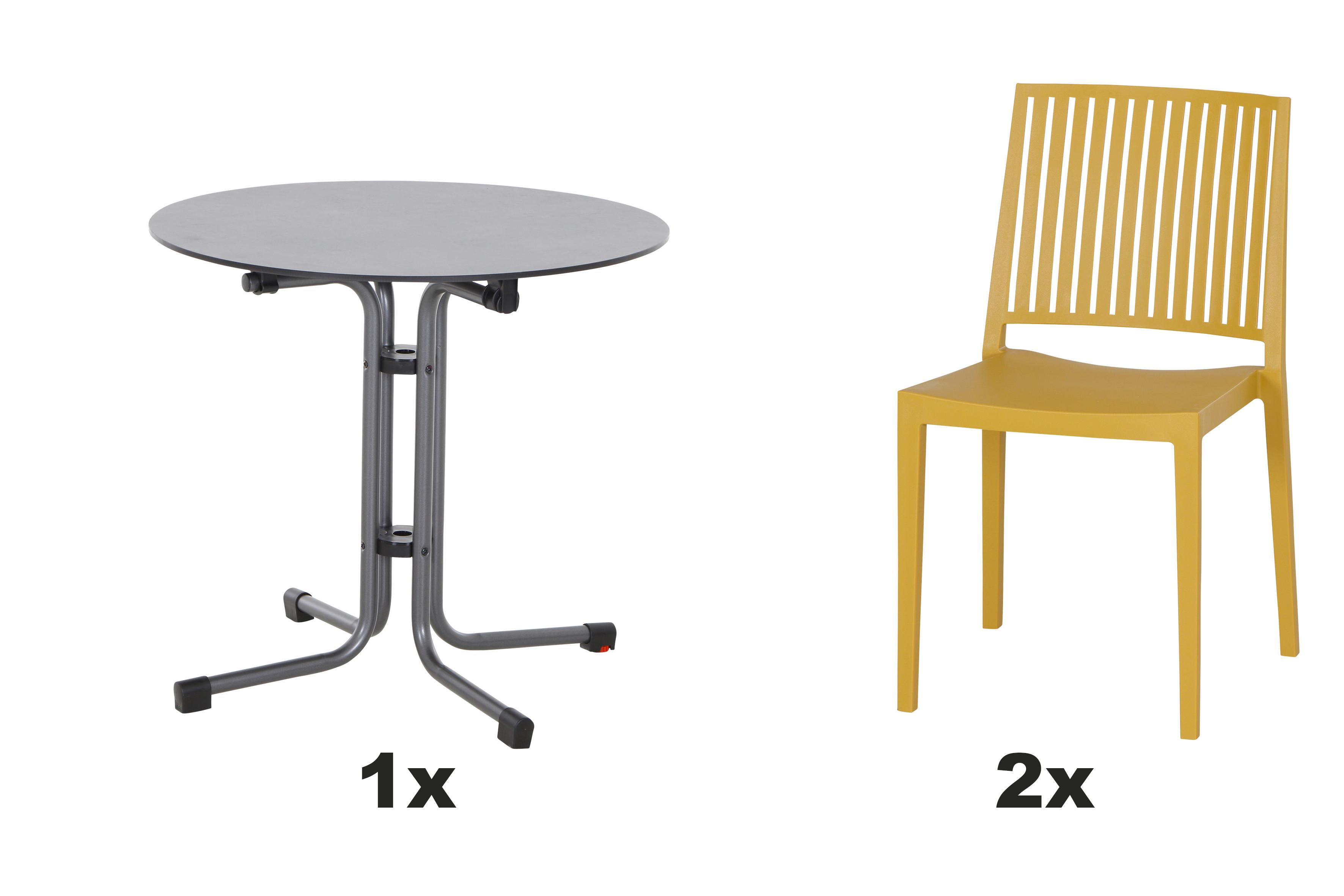 Gartengarnitur T20147 - Anthrazit/Gelb, Basics, Holzwerkstoff/Kunststoff (80/80/80cm) - Siena Garden