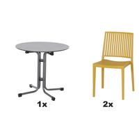 Gartengarnitur T20147 - Anthrazit/Gelb, Basics, Holzwerkstoff/Kunststoff (80/80/80cm) - Siena Garden