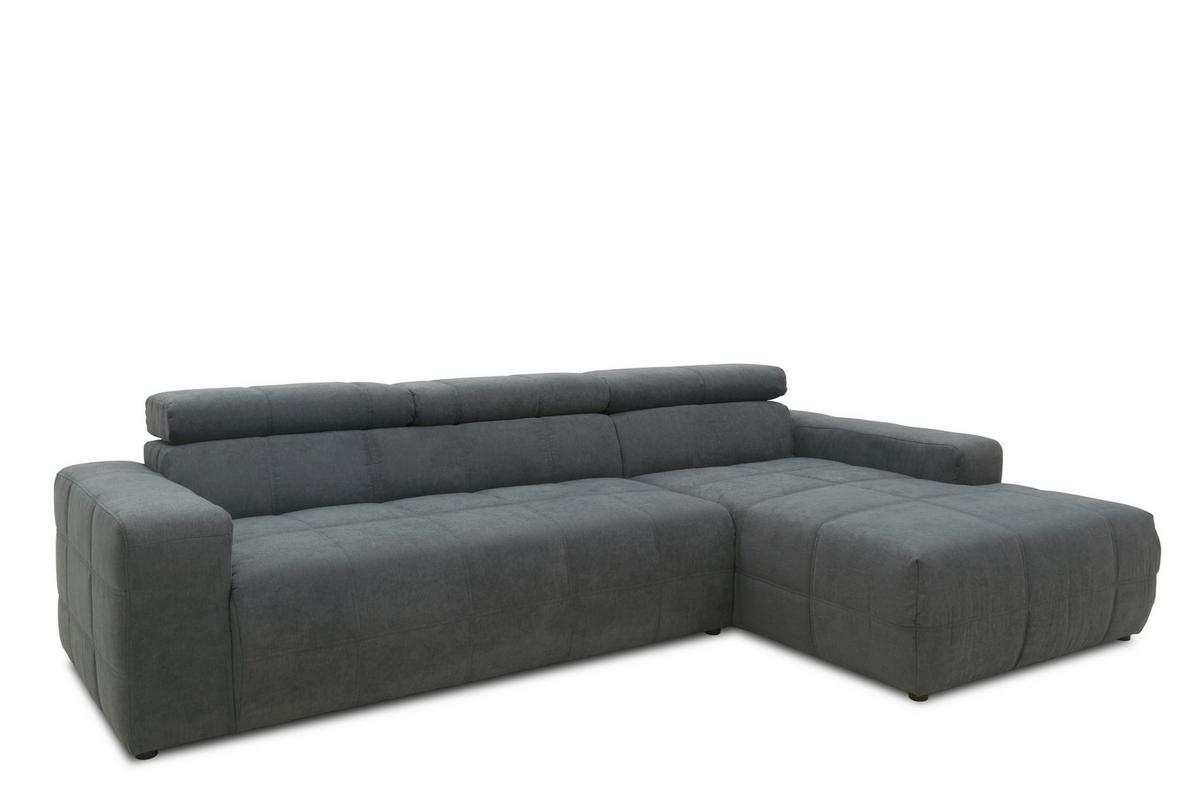 Ecksofa + Kopfteilverstellung Brandon Dunkelgrau Mikrofaser - Dunkelgrau/Schwarz, Design, Textil (285/175cm) - MID.YOU