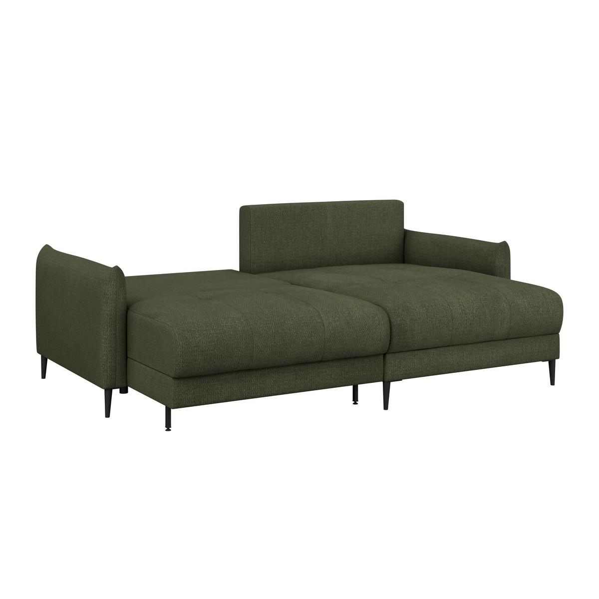 Ecksofa Polis Webstoff dunkelgrün, 221x142cm - Dunkelgrün/Schwarz, Trend, Textil (221/142cm) - Ondega