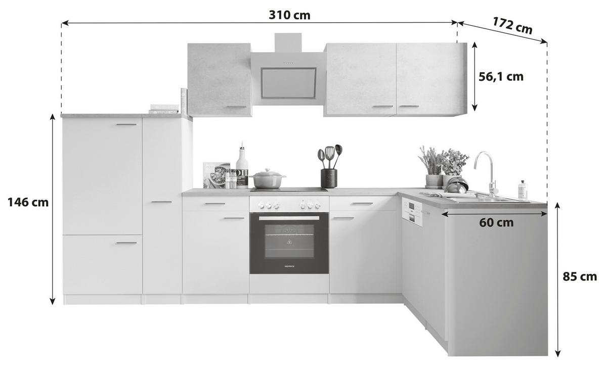 Eckküche Malia L-Küchenblock 310 Cm - Graphitfarben/Weiß, Basics, Holzwerkstoff (310/172cm) - Respekta