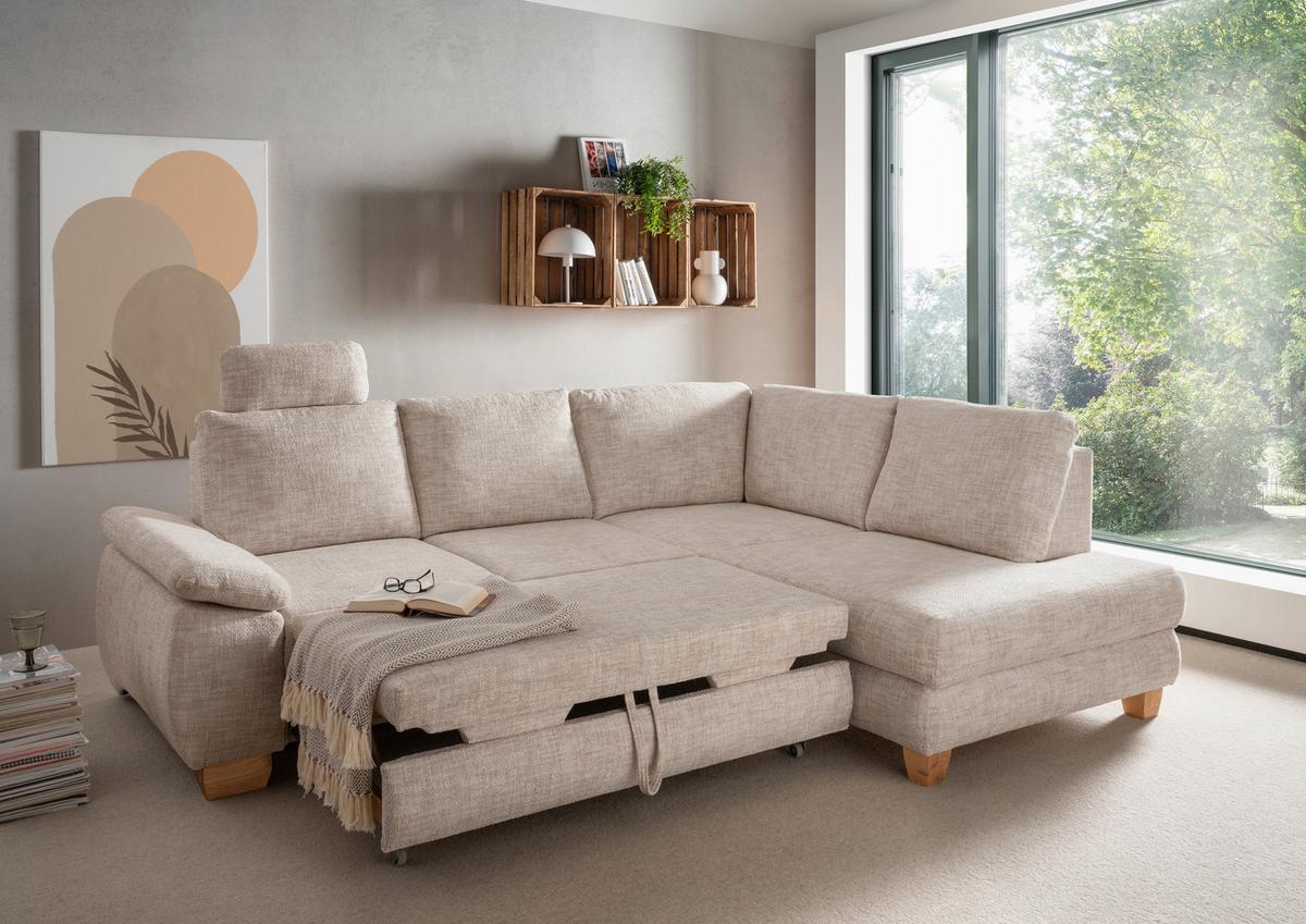 Eckschlafsofa Positano, Creme S: 265x206 Cm - Wildeiche/Creme, MODERN, Textil (265/206cm) - Livetastic
