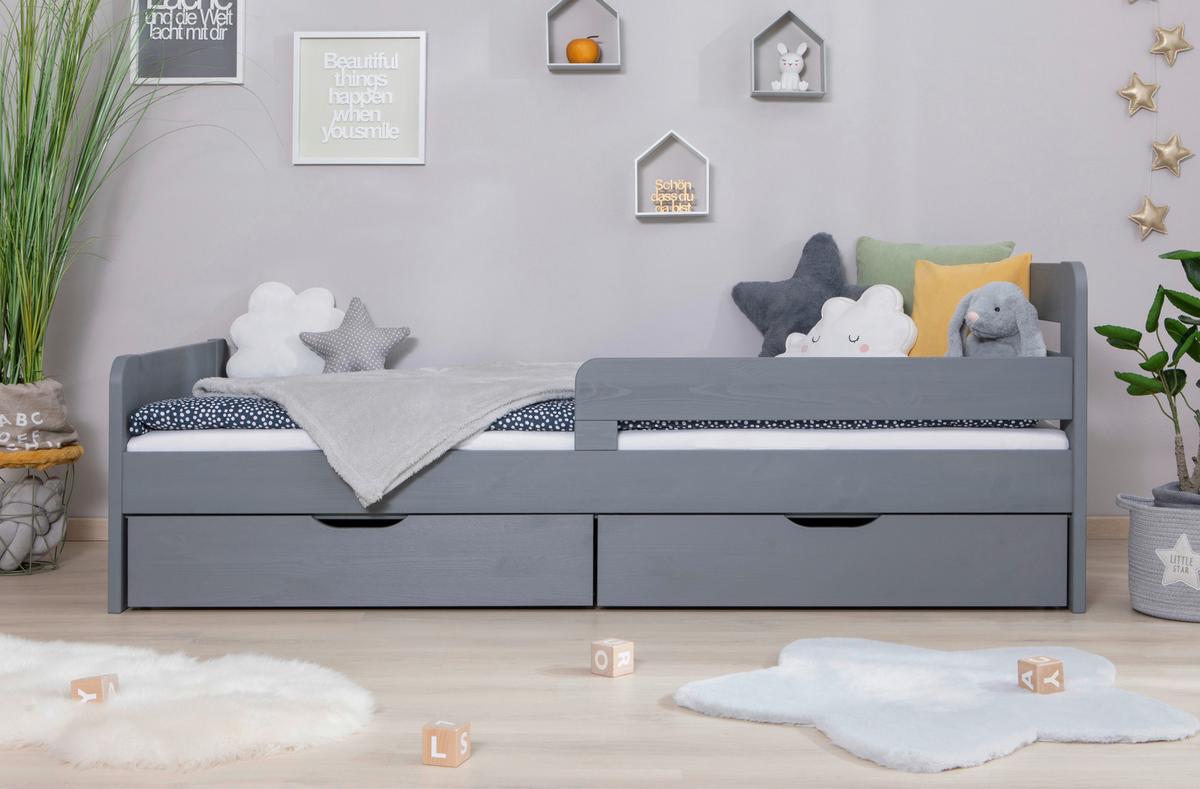 Bett Bennet Hellgrau Inkl. Zubehör, 90x200 Cm - Hellgrau/Naturfarben, MODERN, Holz/Textil (90/200cm) - MID.YOU