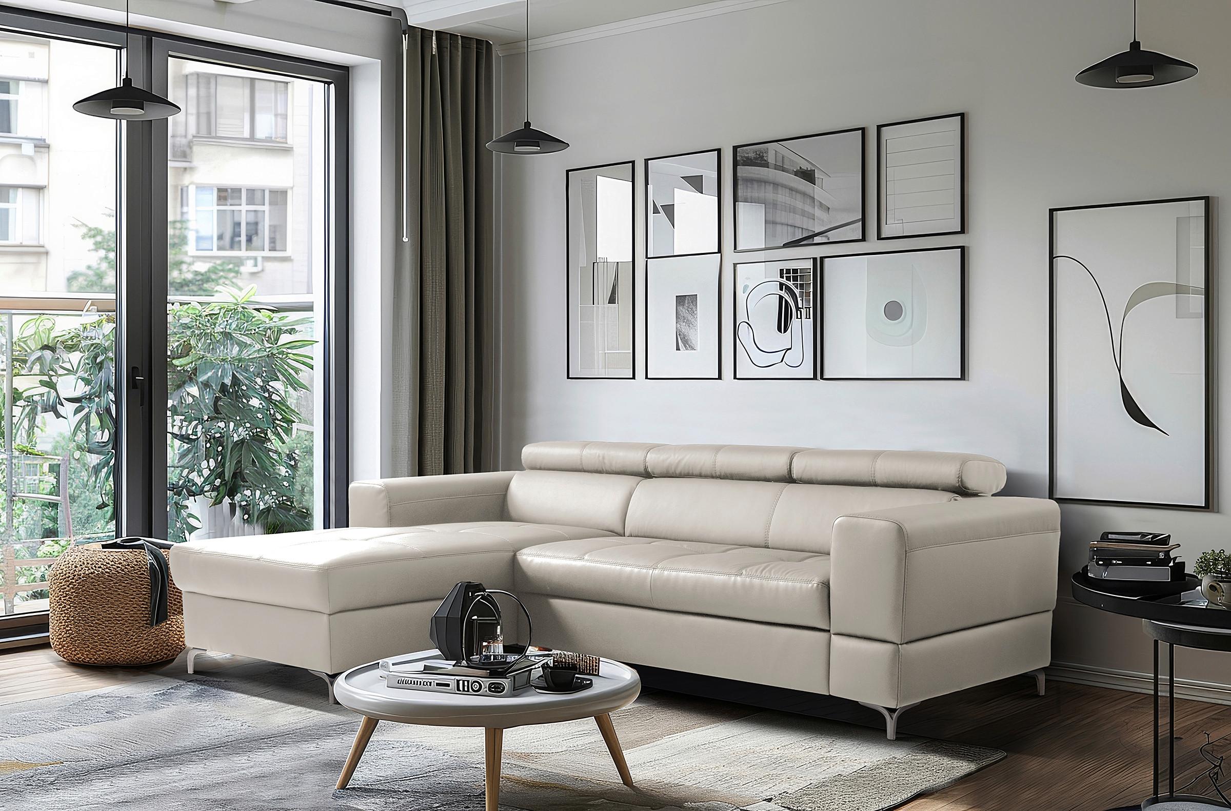 Ecksofa Torino Teilleder platinfarben 173x247 - Platinfarben/Schwarz, Design, Leder/Textil (173/247cm) - Livetastic