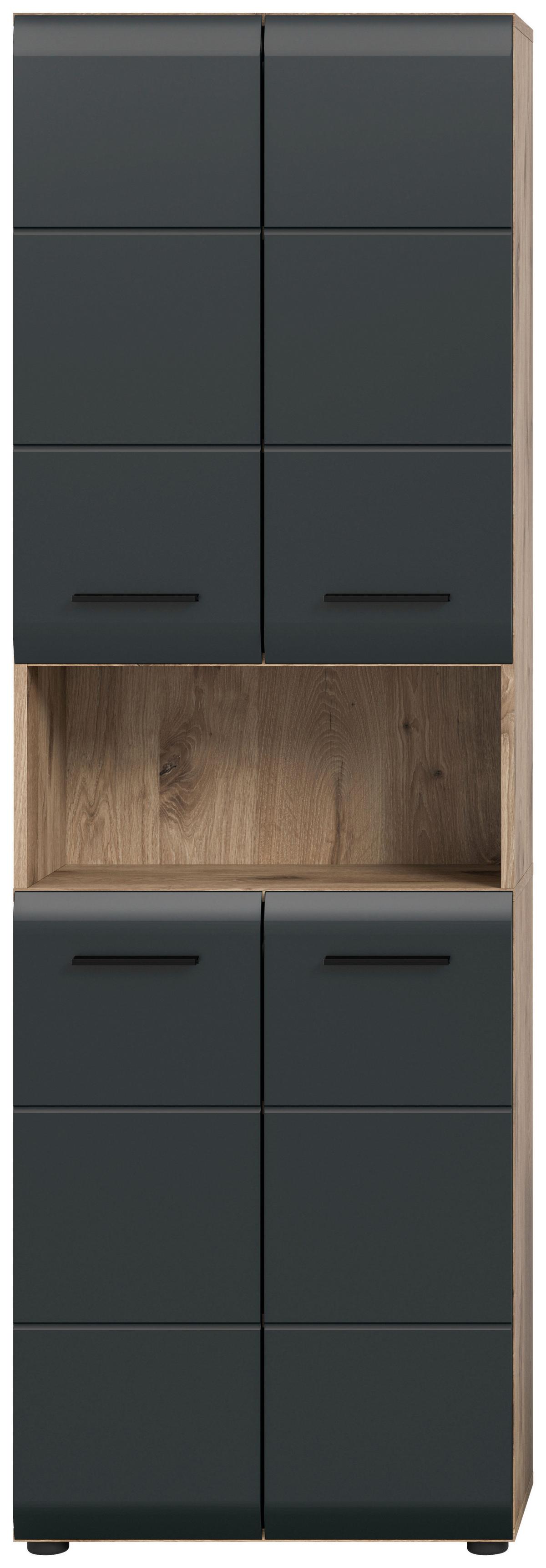 Hochschrank Ice Schwarz/Eiche Dekor B: 60cm - Eiche dunkel/Schwarz, Basics, Holzwerkstoff (60/185/30cm) - MID.YOU