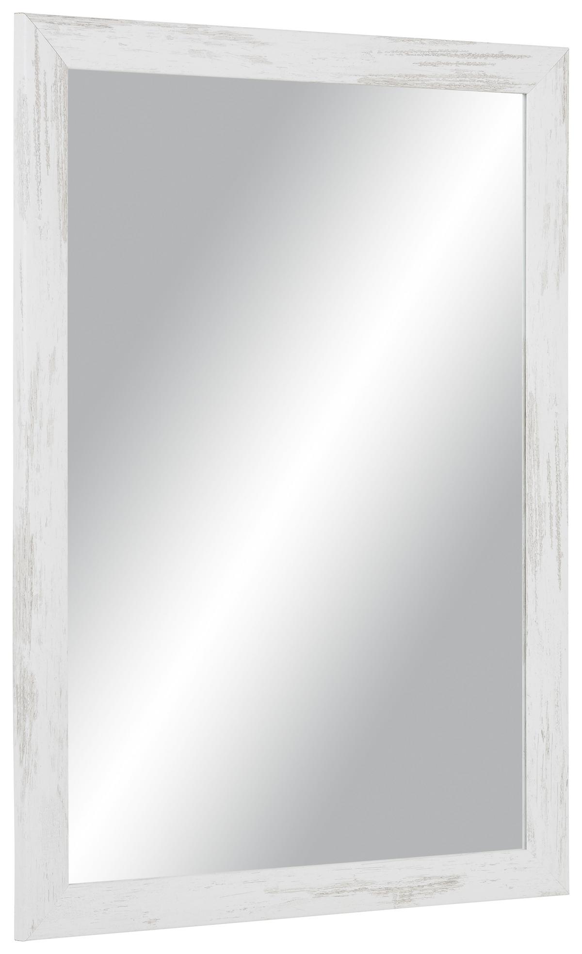 NÁSTĚNNÉ ZRCADLO OLD-WHITE-HEAVY - bílá/hnědá, Romantický / Rustikální, kompozitní dřevo/sklo (50/70cm) - Mömax