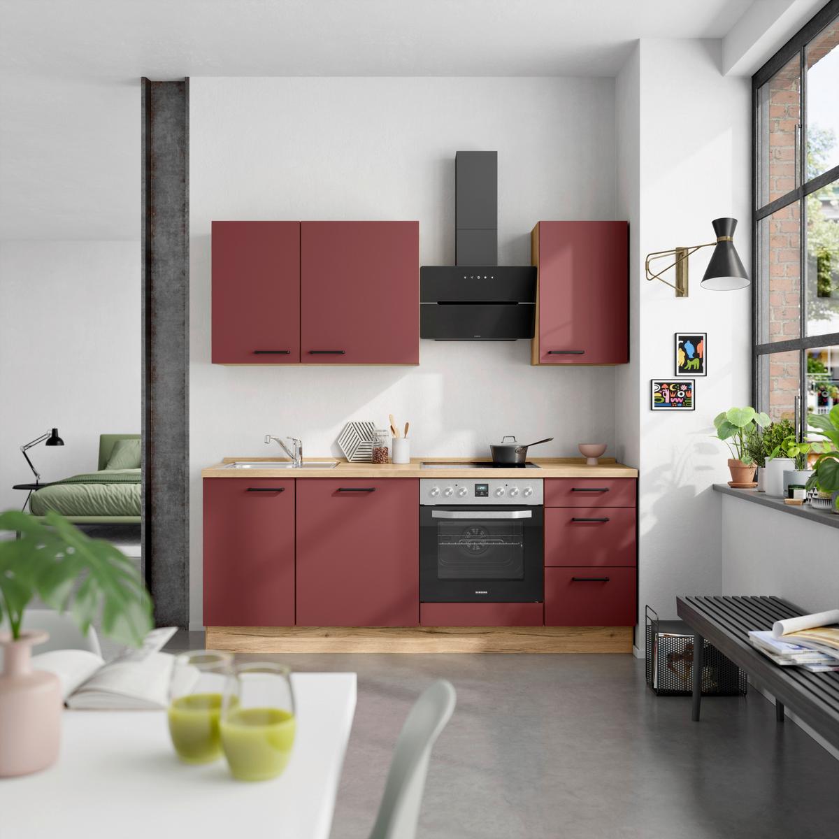 Küchenleerblock Easytouch High-Line, H5 Rechts - Eichefarben/Rot, MODERN, Holzwerkstoff (210cm) - Nobilia