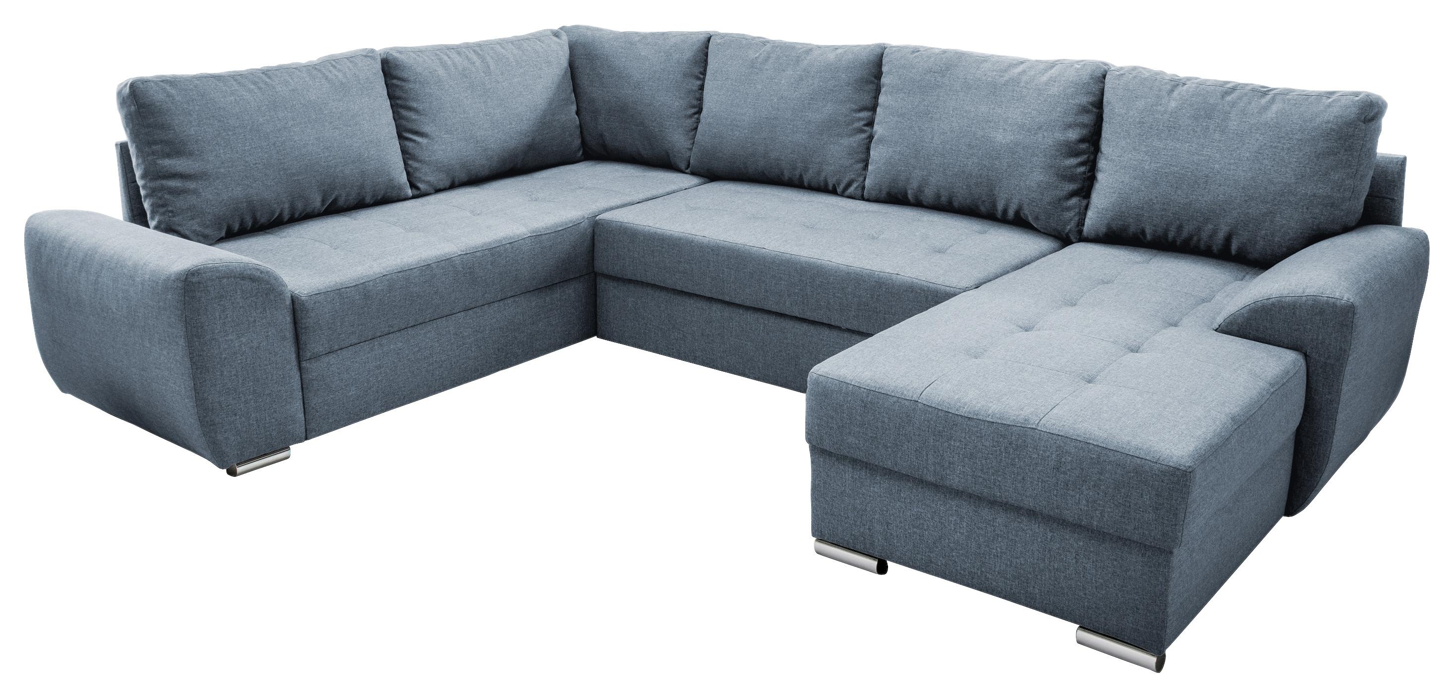 Wohnlandschaft mit Schlaffunktion Sinja - Chromfarben/Blau, KONVENTIONELL, Textil (218/292/156cm) - Livetastic