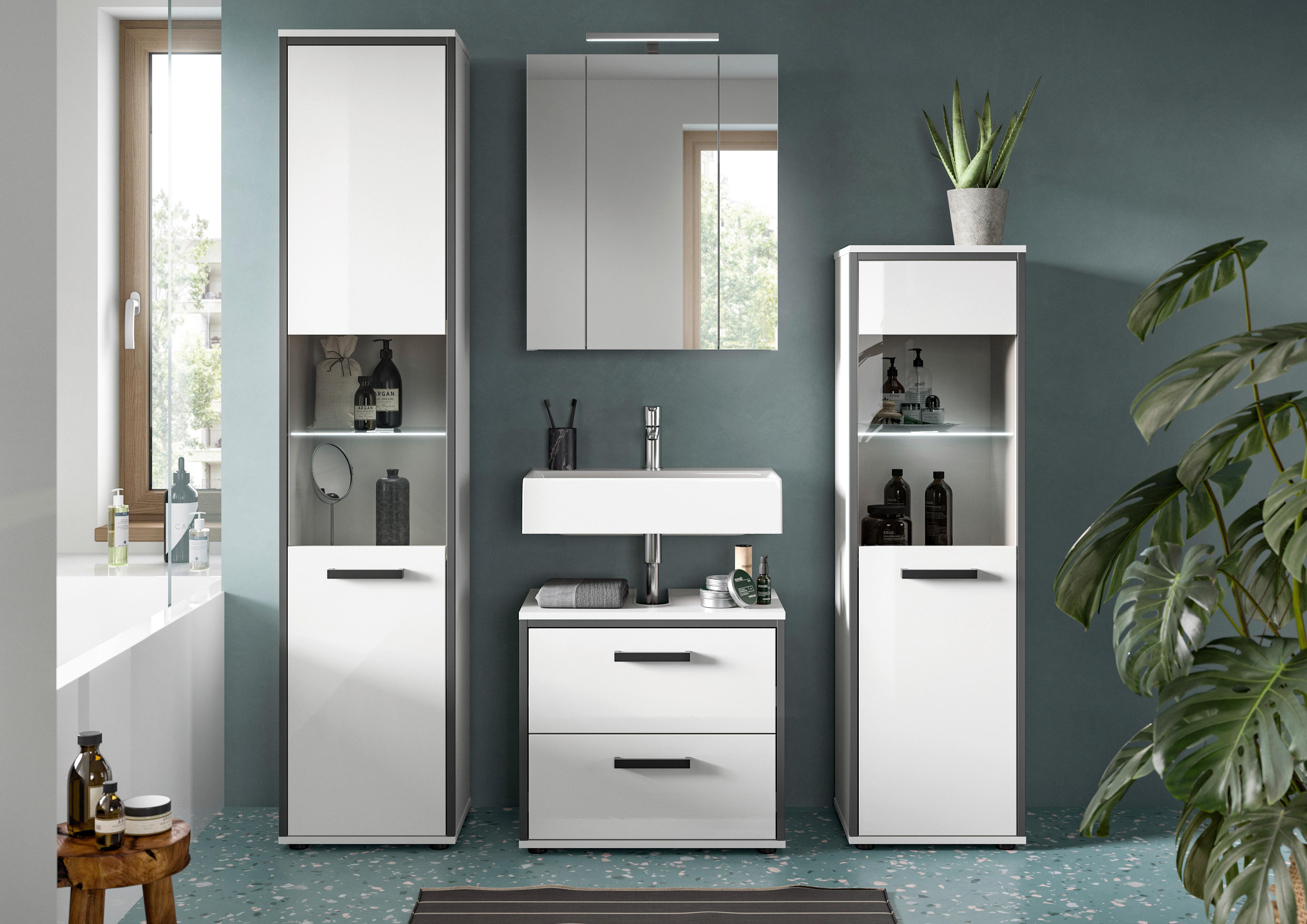 Badezimmer Kojak Schwarz/weiß K: 140 Cm - Weiß Hochglanz/Schwarz, MODERN, Holzwerkstoff (140cm) - MID.YOU