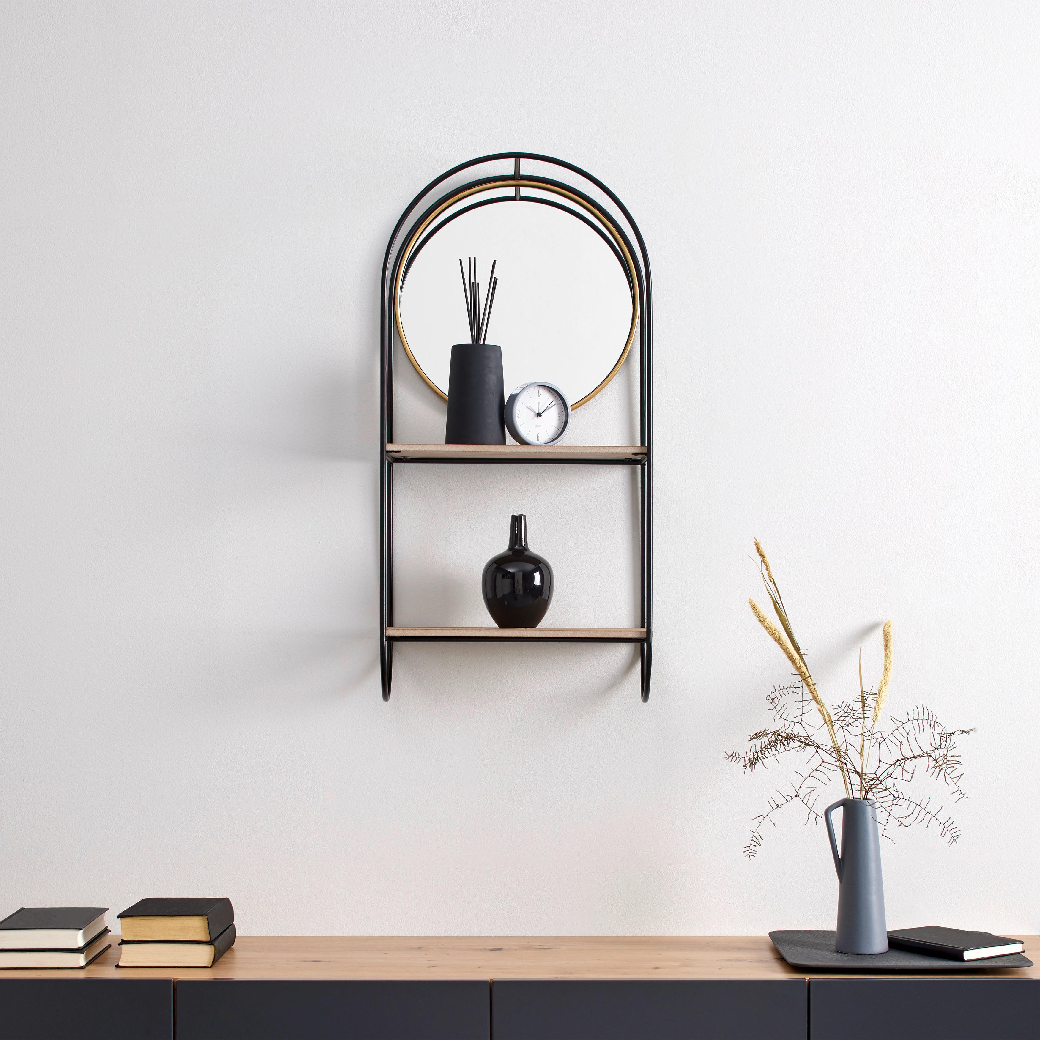 Nastěnný Regál Se Zrcadlem Lelia - černá/přírodní barvy, Moderní, kov/dřevo (37/75/17cm) - Bessagi Home