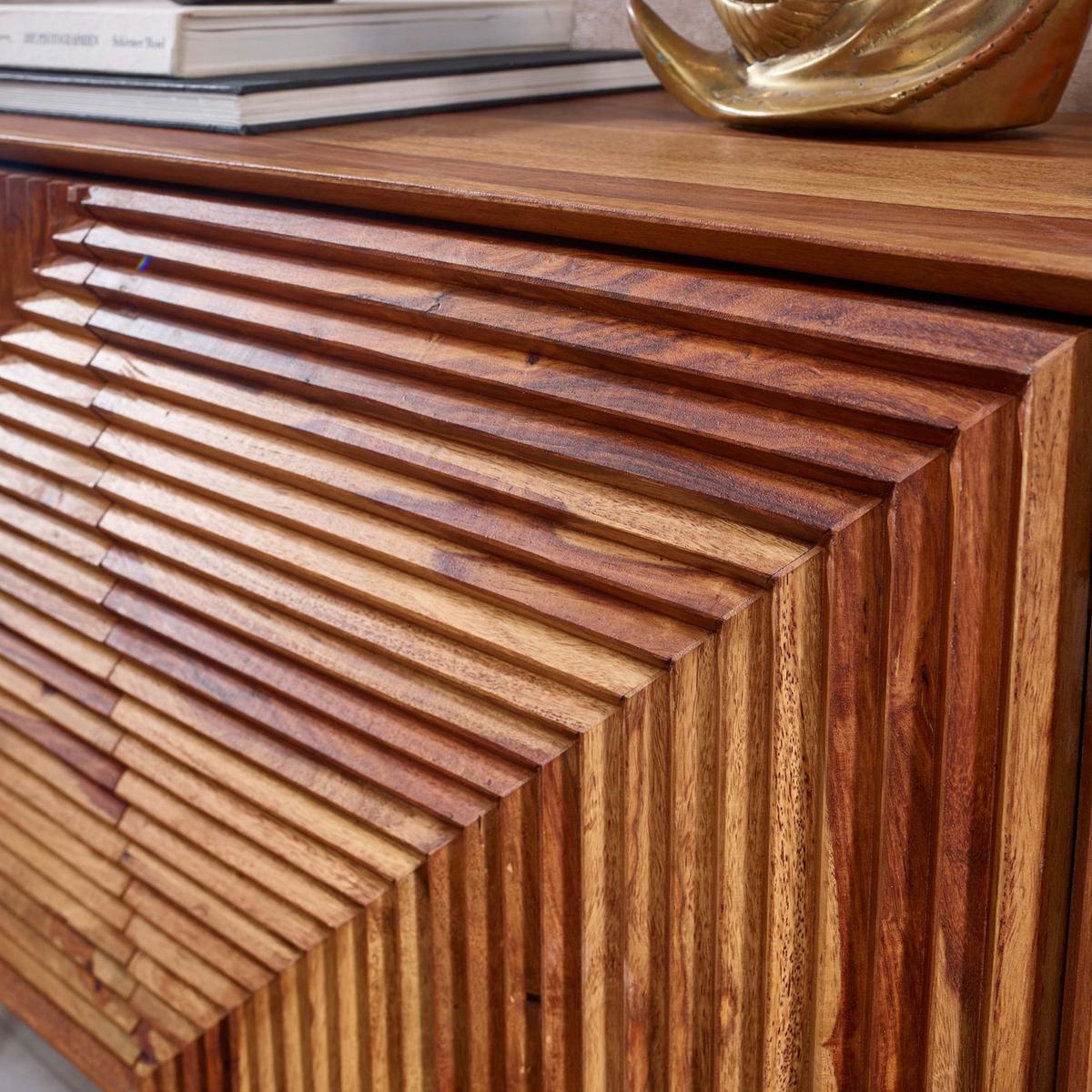 Sideboard Sheesham Sheeshamfarben B: 100 cm - Sheeshamfarben/Schwarz, Design, Holz (100/71/40cm) - MID.YOU