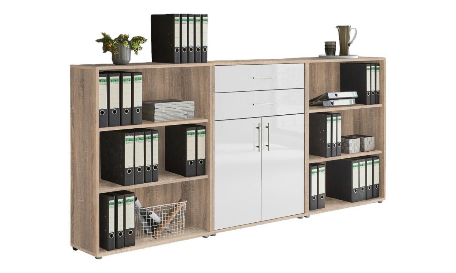 Aktenschrank Office Edition Weiß Hg/eiche Dekor B: 253,2cm - Weiß Hochglanz/Sonoma Eiche, MODERN, Holzwerkstoff (253,2/113,6/33cm) - MID.YOU