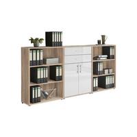 Aktenschrank Office Edition Weiß Hg/eiche Dekor B: 253,2cm - Weiß Hochglanz/Sonoma Eiche, MODERN, Holzwerkstoff (253,2/113,6/33cm) - MID.YOU