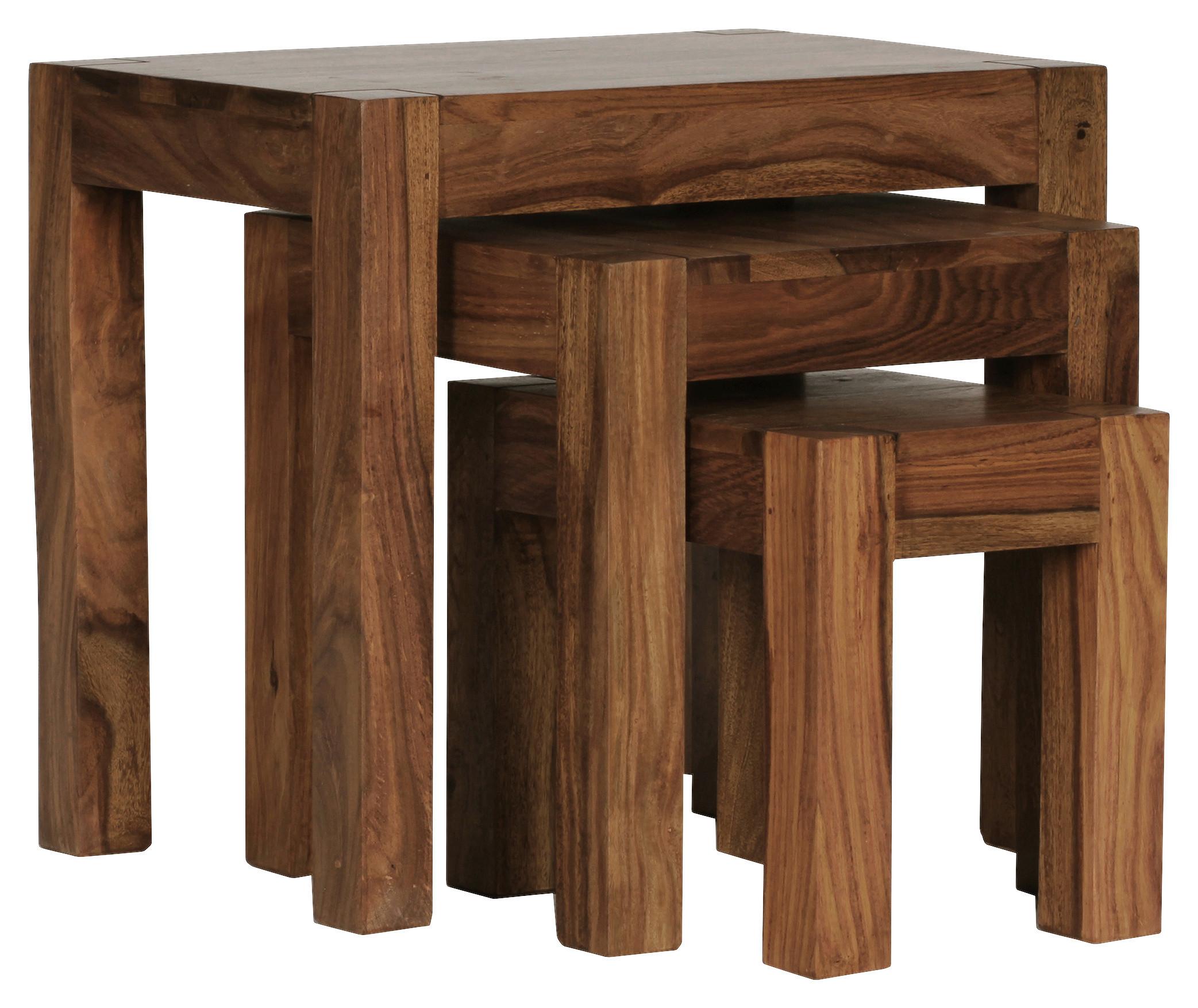 Beistelltisch Echtholz 3er-Set Mumbai, Sheeshamholz - Sheeshamfarben, Design, Holz (37/35/37cm) - MID.YOU