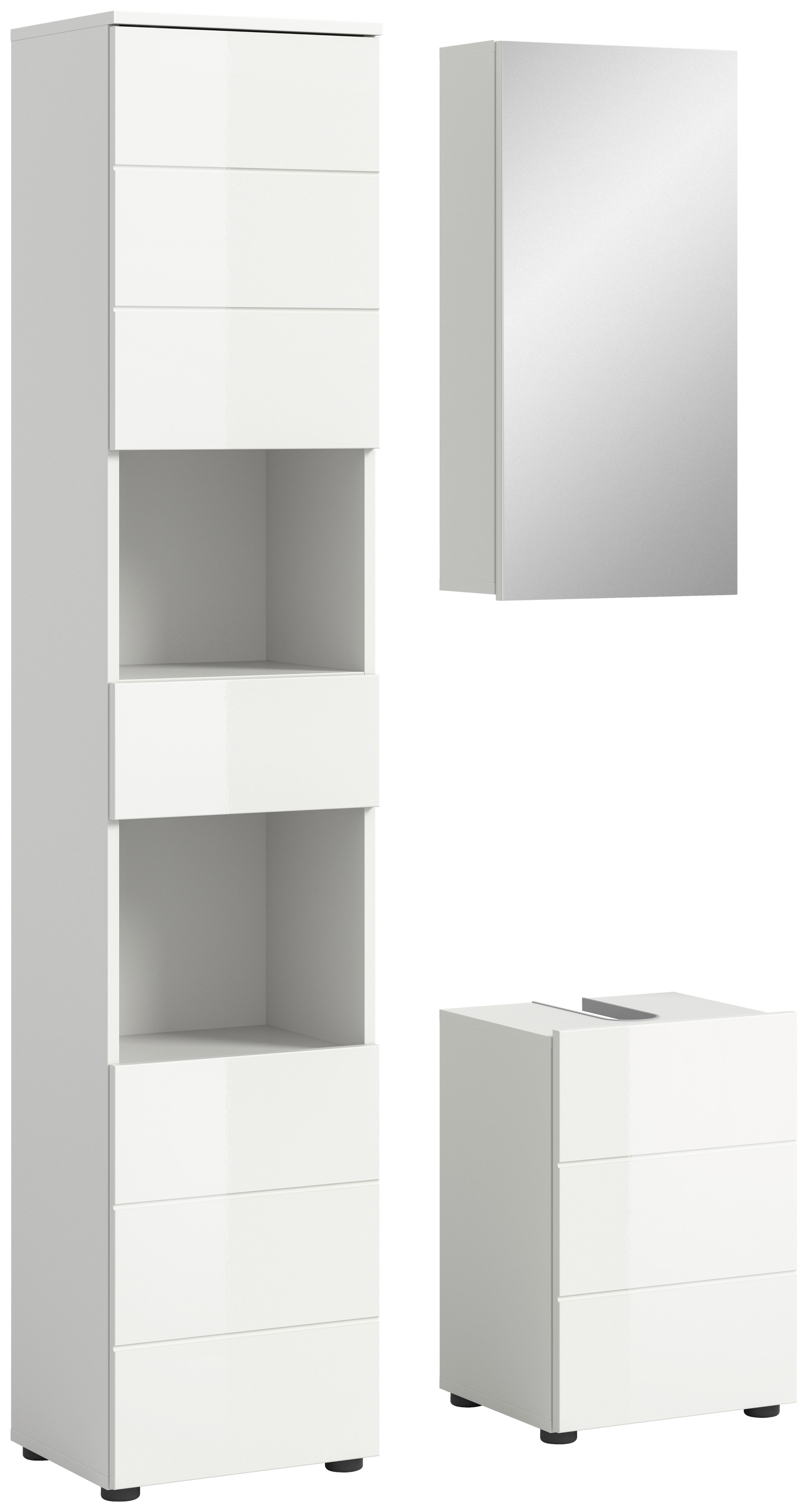 Badezimmer Vira Weiß B: 76 Cm - Weiß Hochglanz/Schwarz, MODERN, Holzwerkstoff (76cm) - MID.YOU