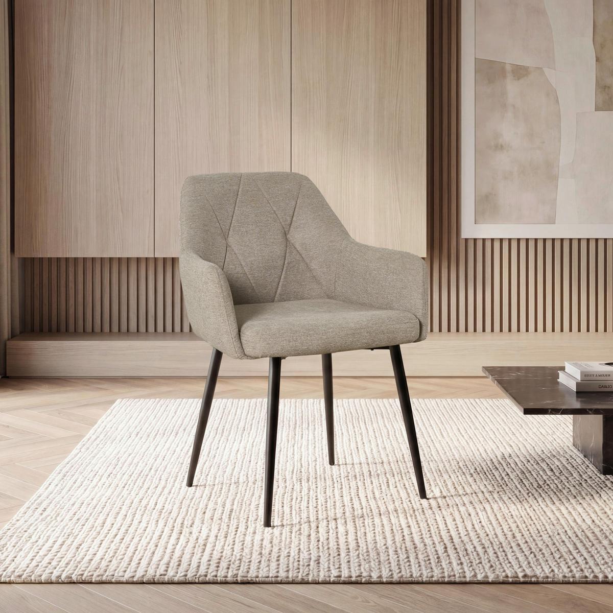 Armlehnstuhl Hardy Giga Webstoff beige, B: 56cm - Beige/Schwarz, MODERN, Textil/Metall (57/86/64cm)