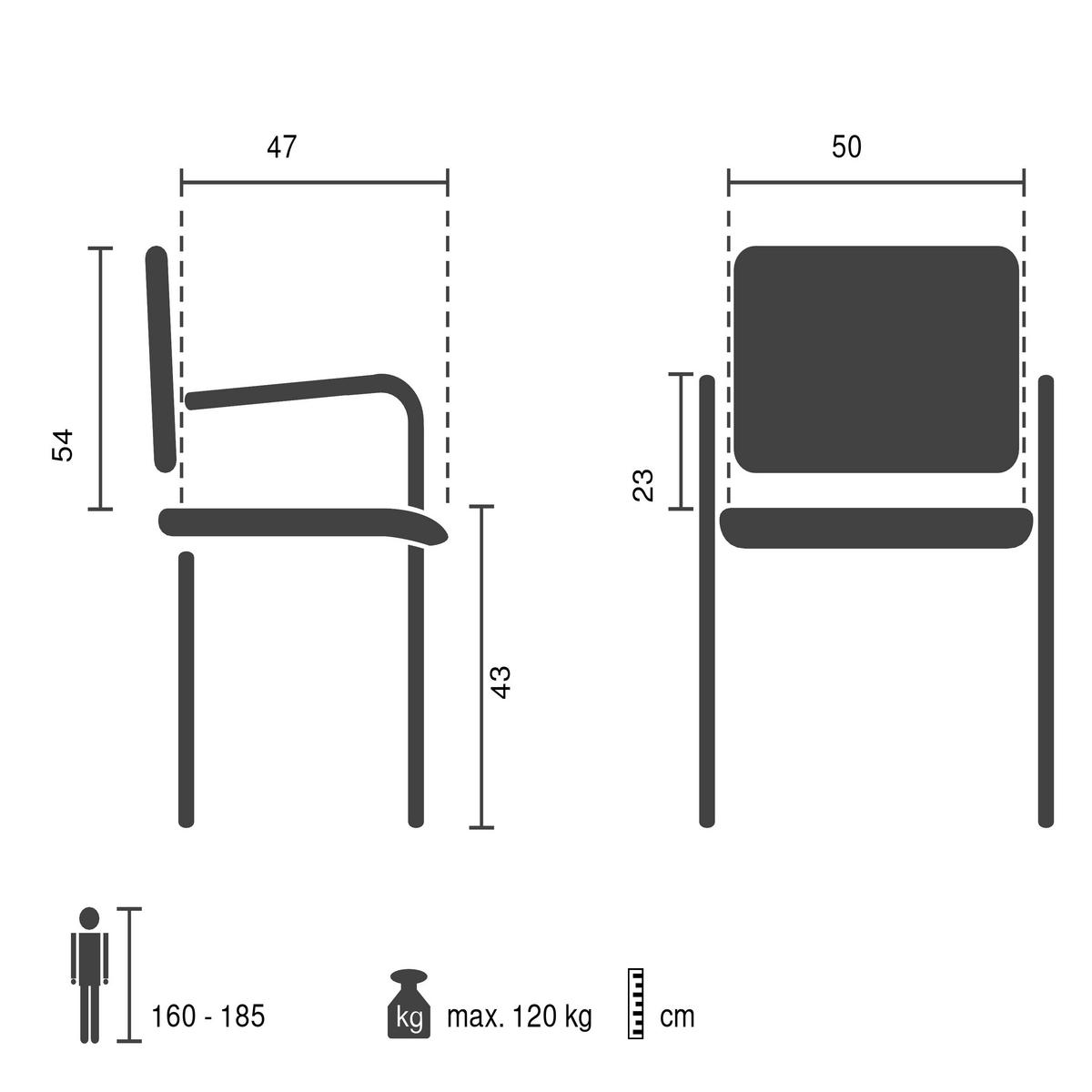 BESUCHERSTUHL Ambassado Schwarz B: 65cm - Silberfarben/Schwarz, MODERN, Kunststoff/Metall (65/93/62cm) - MID.YOU