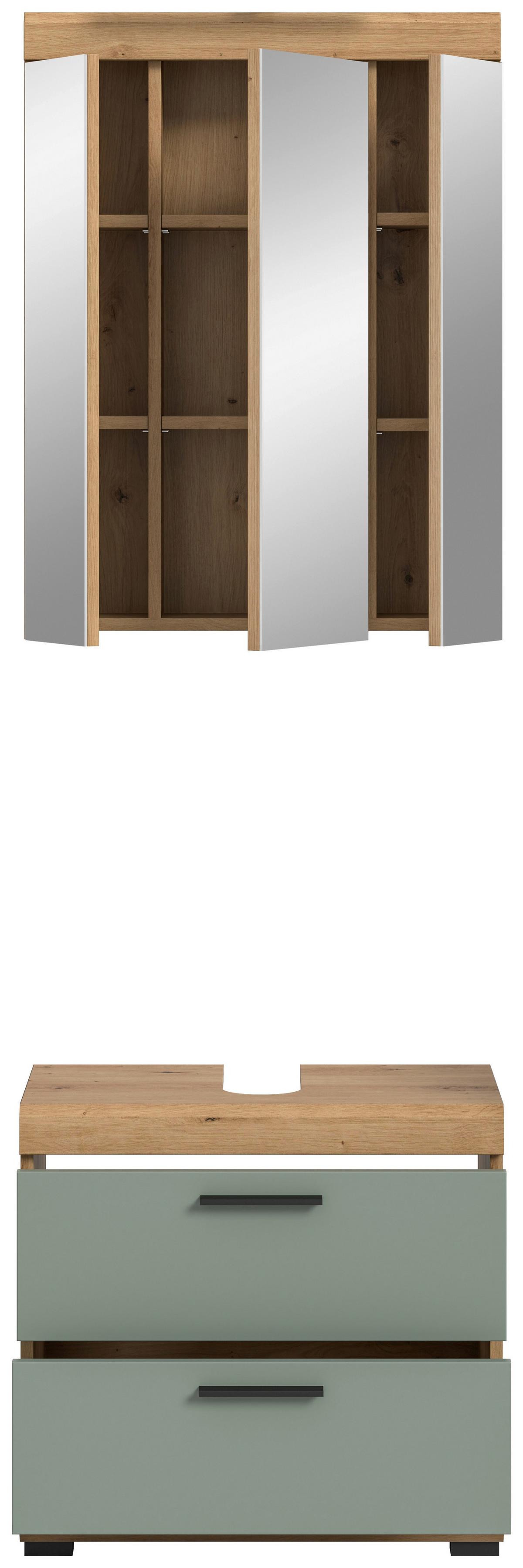 Badezimmer Scout Salbeigrün/Eiche D. B: 60 cm - Salbeigrün/Schwarz, MODERN, Glas/Holzwerkstoff (60cm) - MID.YOU
