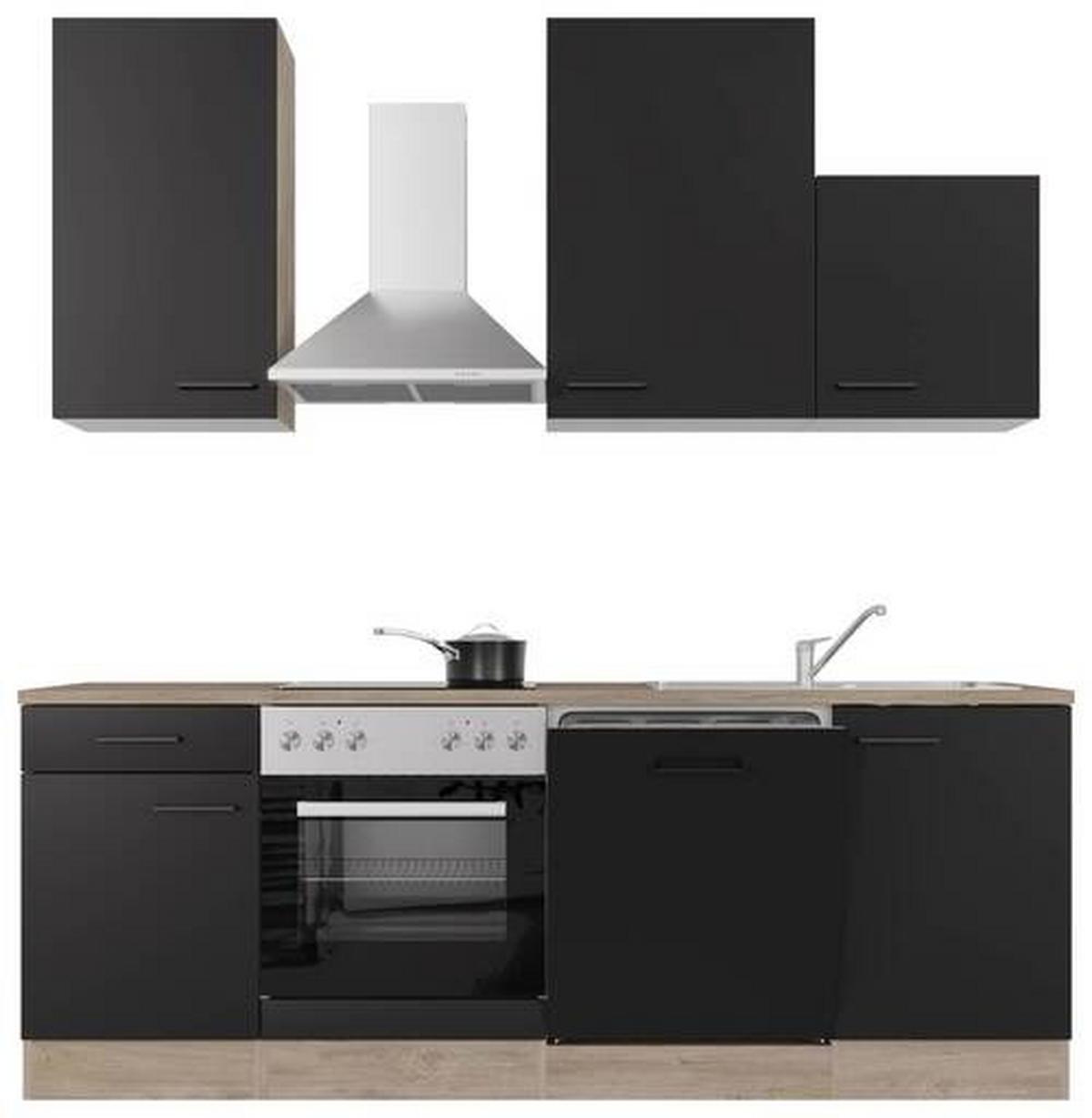 Küchenblock Capri Eiche/schwarz B: 220 Cm - Eichefarben/Schwarz, MODERN, Holzwerkstoff (220cm) - FlexWell
